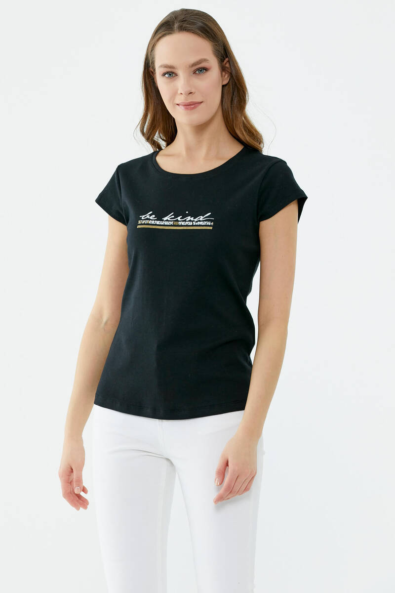 Basic Baskılı Pamuk Tshirt - Siyah (1) Sementa
