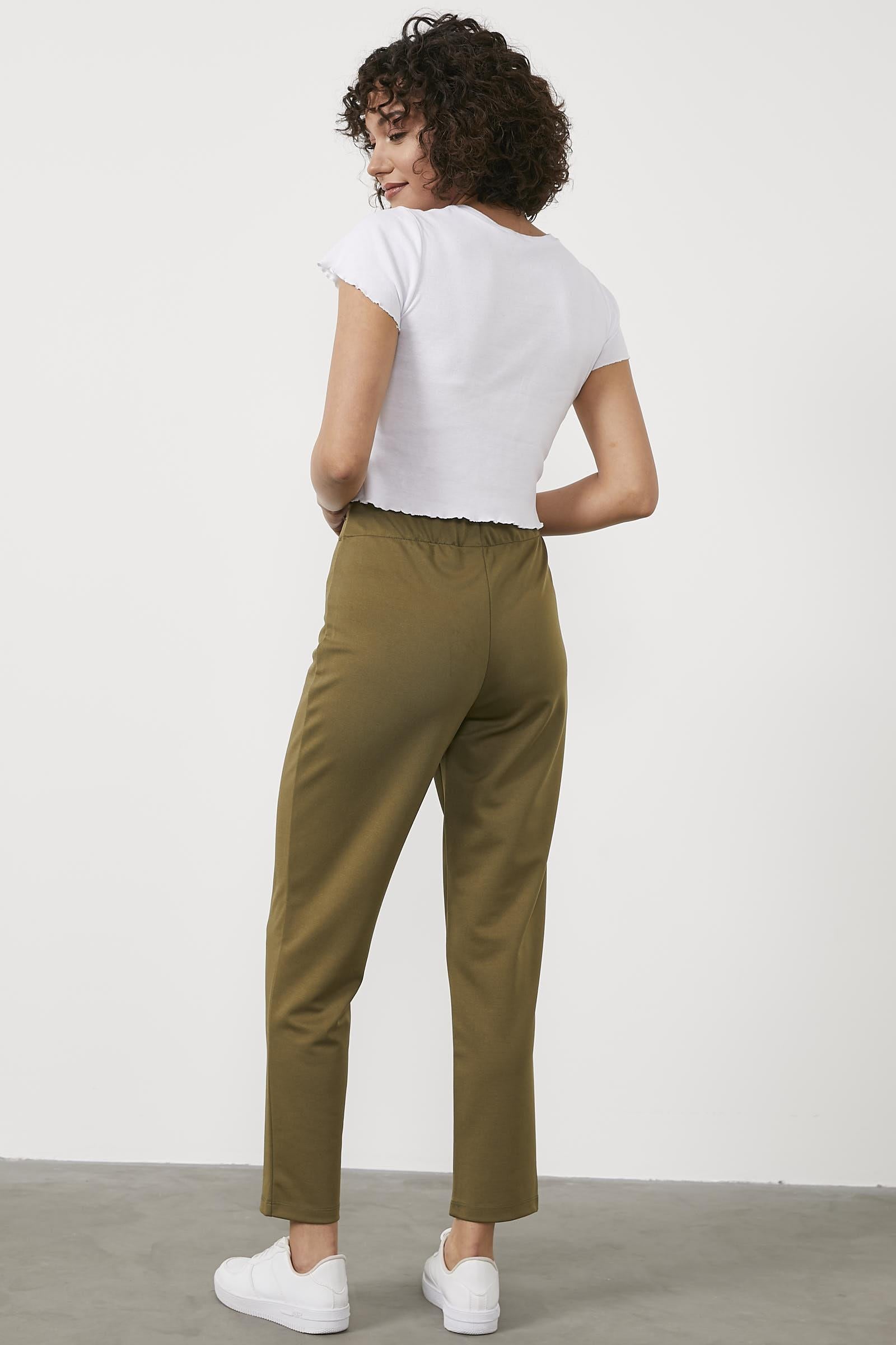 Beli Lastikli Önü İp Detaylı Eşofman Alt - Haki (5) Sementa