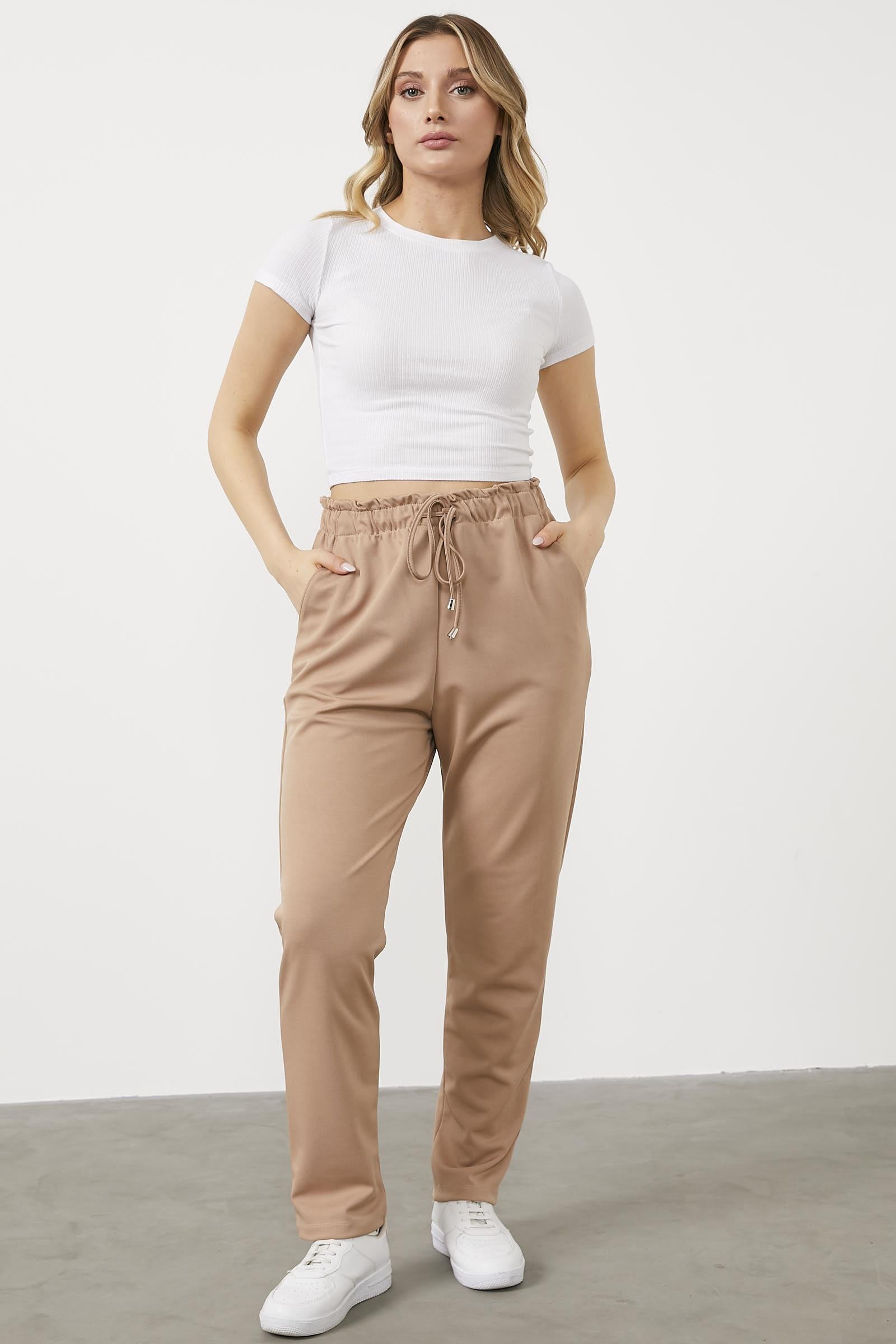 Büyük Beden Beli Lastikli Eşofman Altı - Bej (1) Sementa