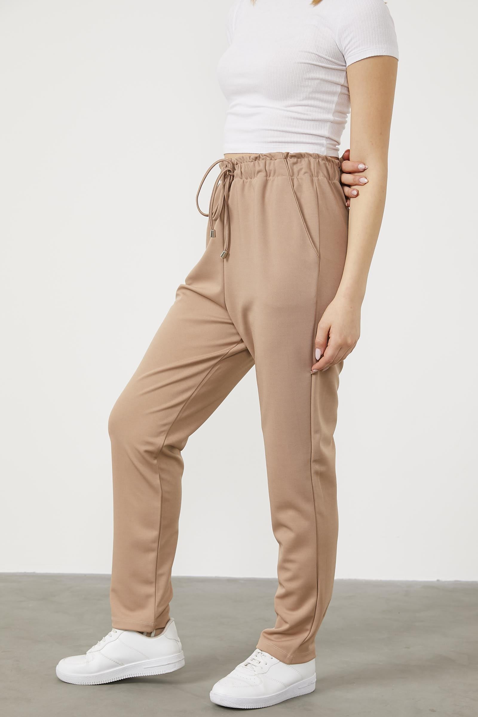 Büyük Beden Beli Lastikli Eşofman Altı - Bej (3) Sementa