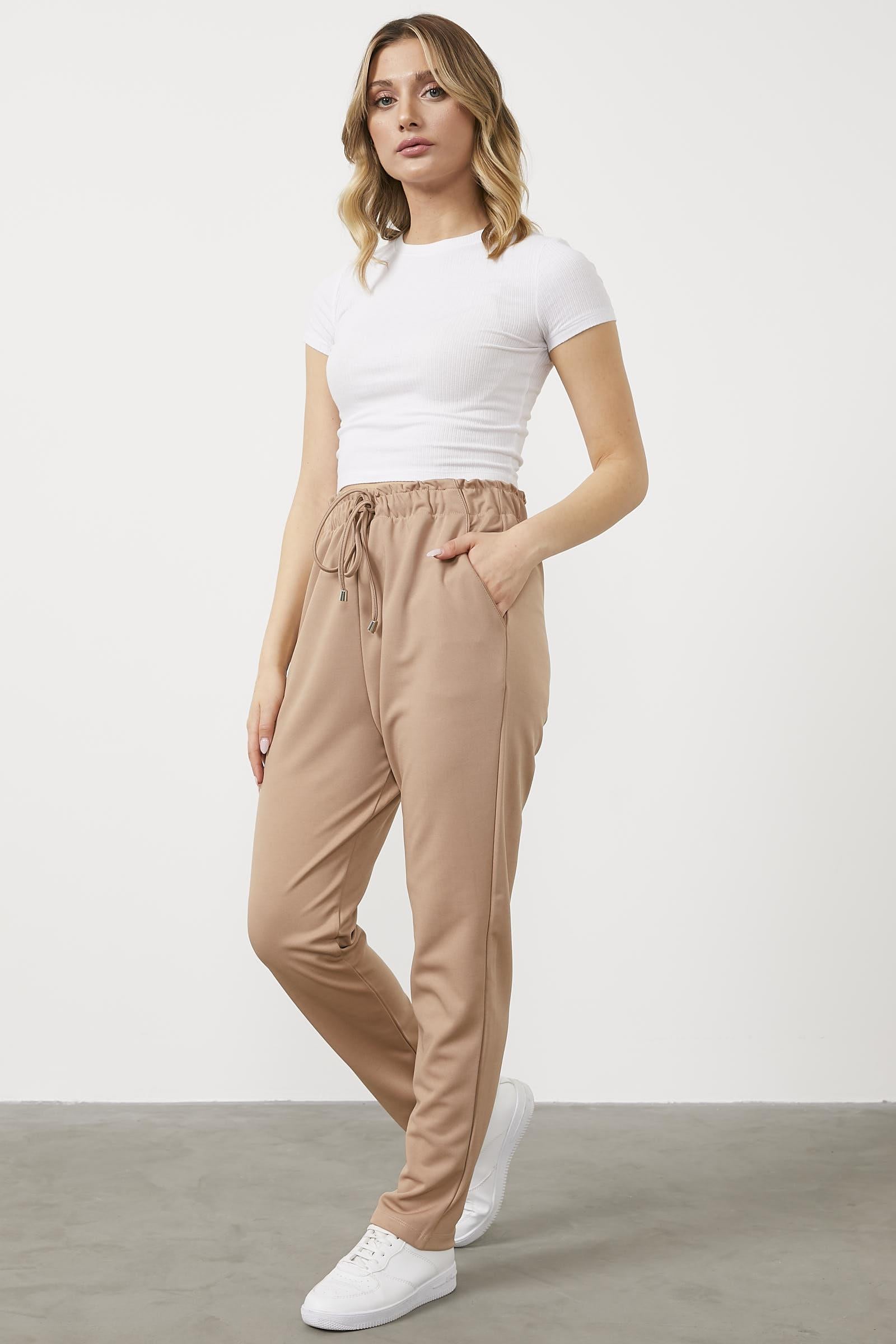 Büyük Beden Beli Lastikli Eşofman Altı - Bej (4) Sementa