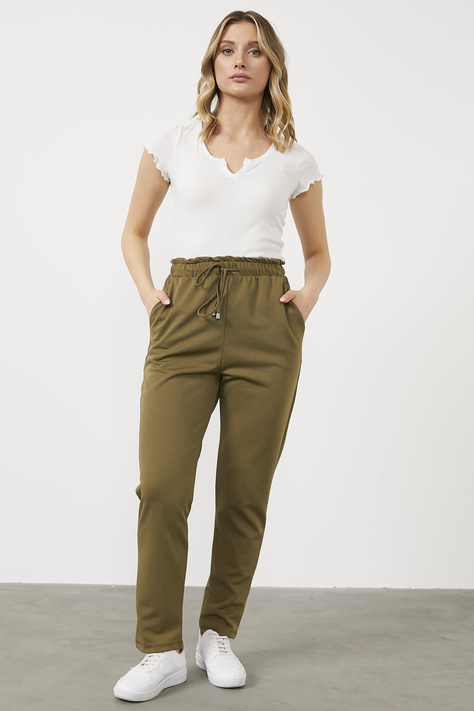 Büyük Beden Beli Lastikli Eşofman Altı - Haki (1) Sementa