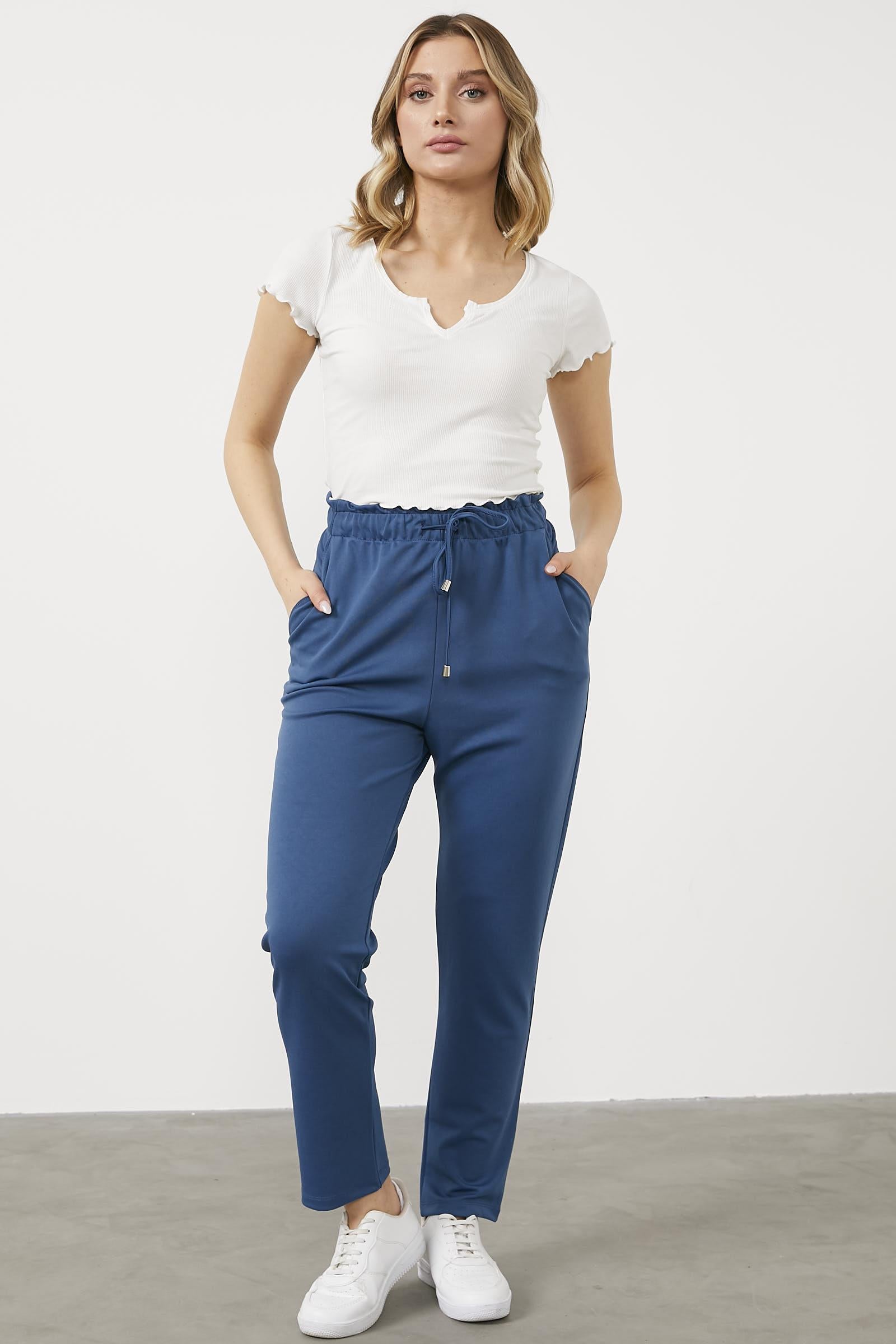 Büyük Beden Beli Lastikli Eşofman Altı - Indigo (1) Sementa