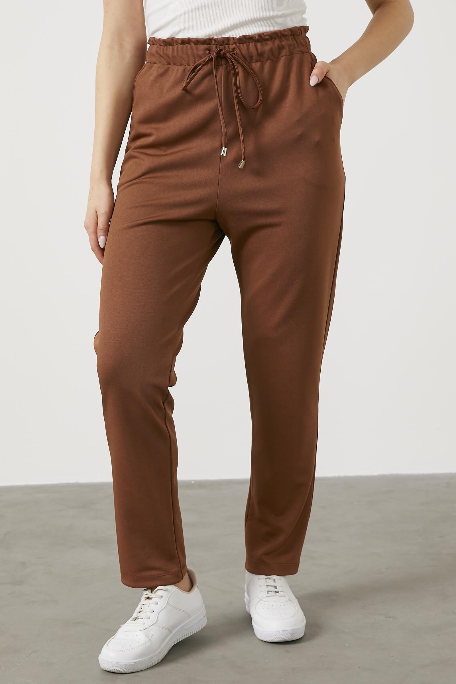 Büyük Beden Beli Lastikli Eşofman Altı - Taba (2) Sementa