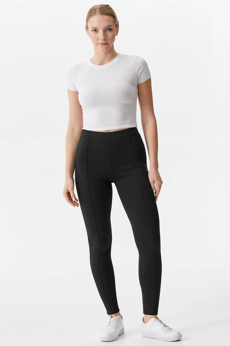 Büyük Beden Dikiş Detaylı Tayt - Siyah (1) Sementa