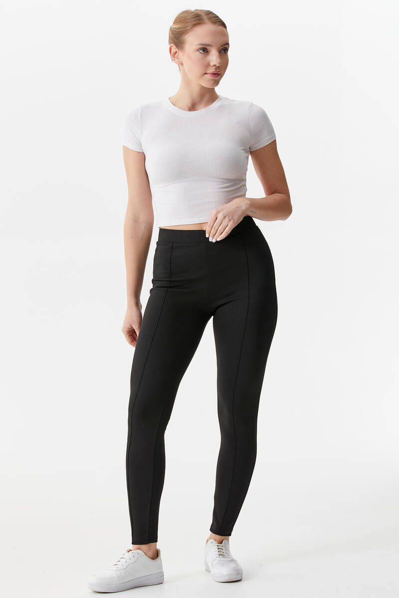 Büyük Beden Dikiş Detaylı Tayt - Siyah (2) Sementa