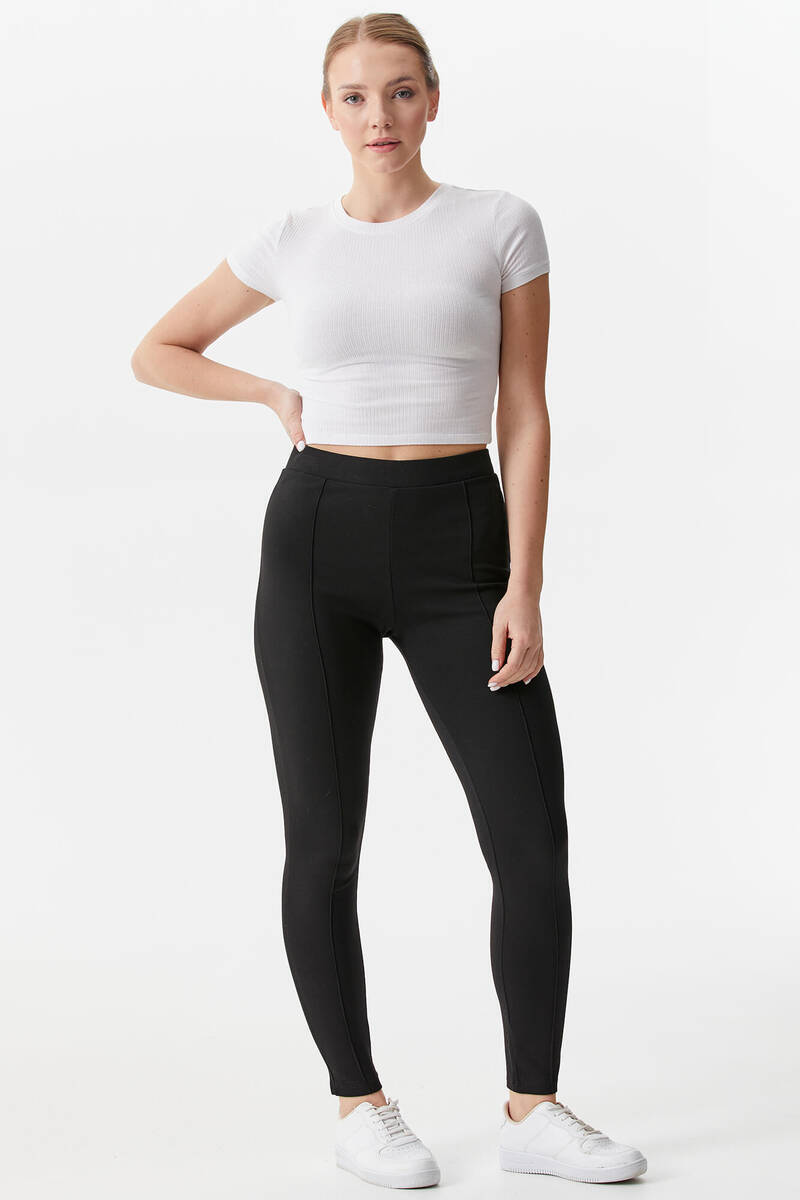 Büyük Beden Dikiş Detaylı Tayt - Siyah (3) Sementa