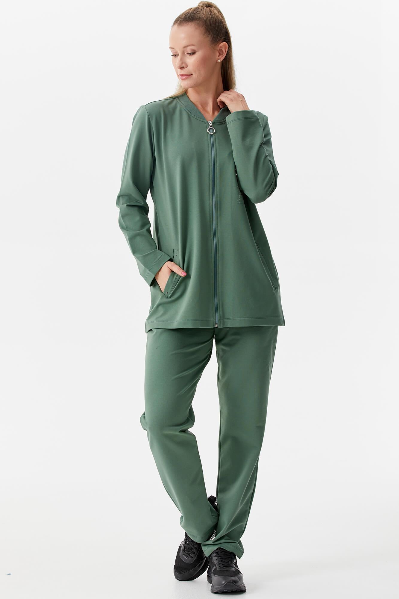 Büyük Beden Fermuarlı Eşofman Takım - Yeşil (4) Sementa