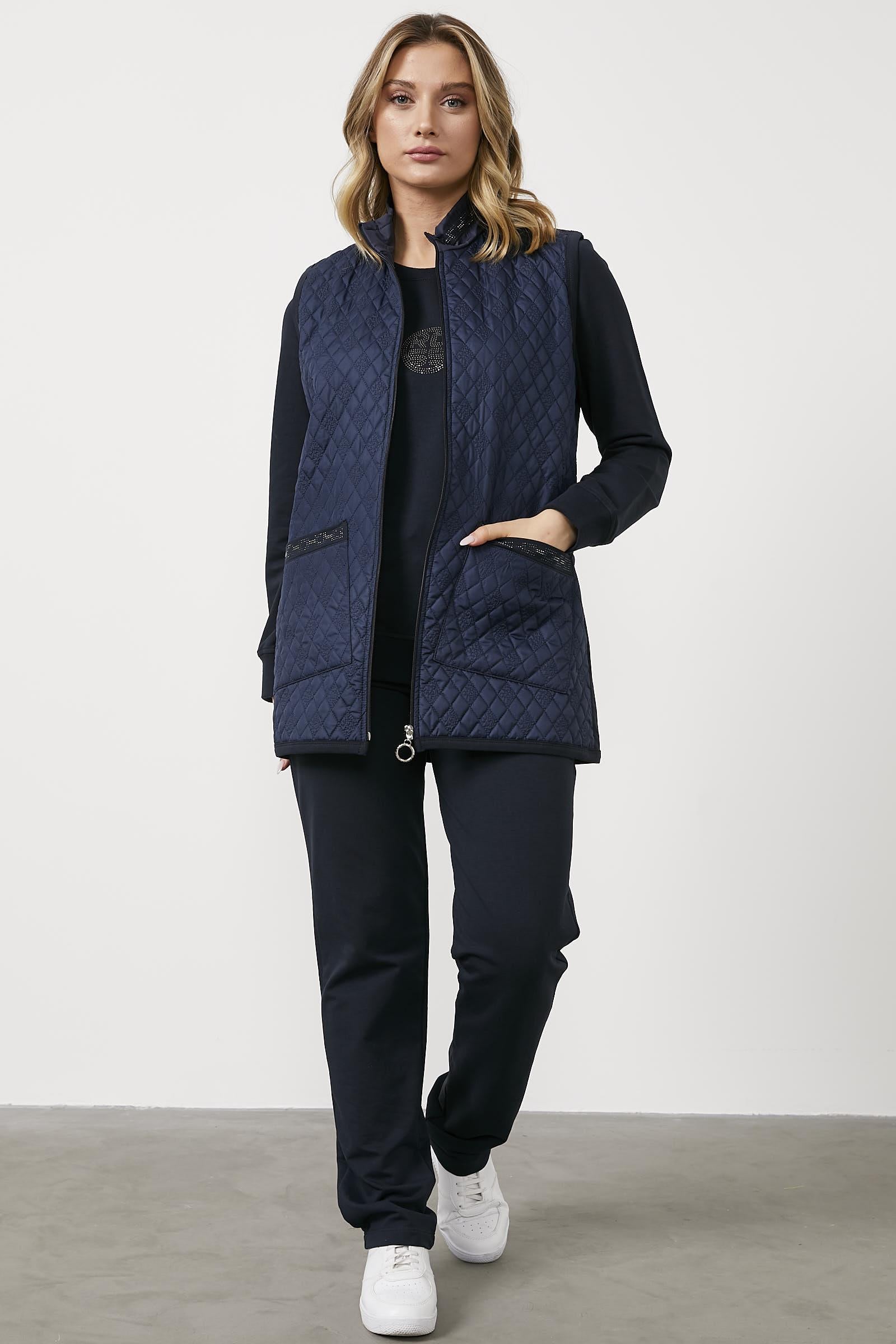 Büyük Beden Kapitone Yelekli Üçlü Eşofman Takım - Lacivert (1) Sementa