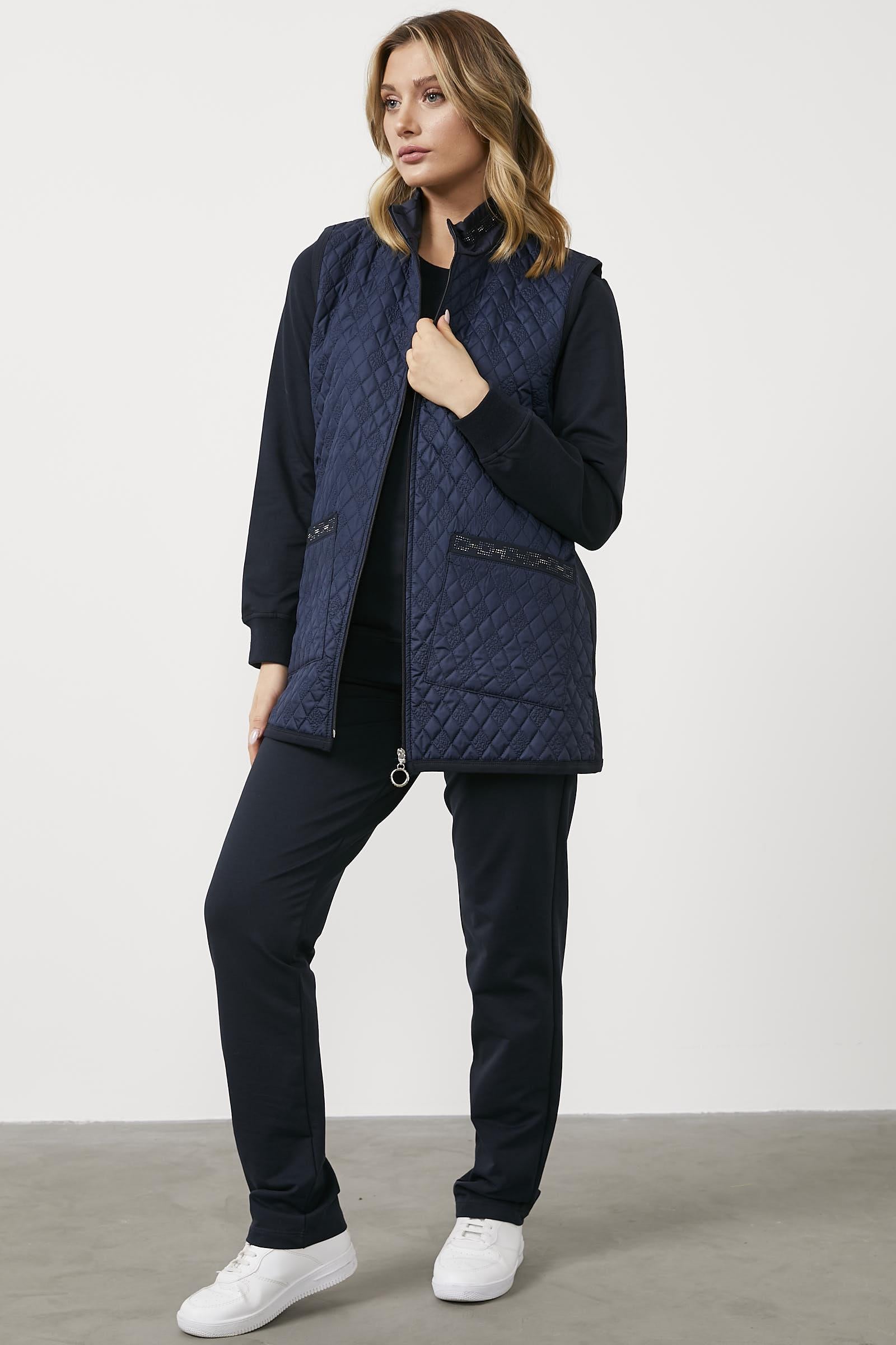 Büyük Beden Kapitone Yelekli Üçlü Eşofman Takım - Lacivert (2) Sementa