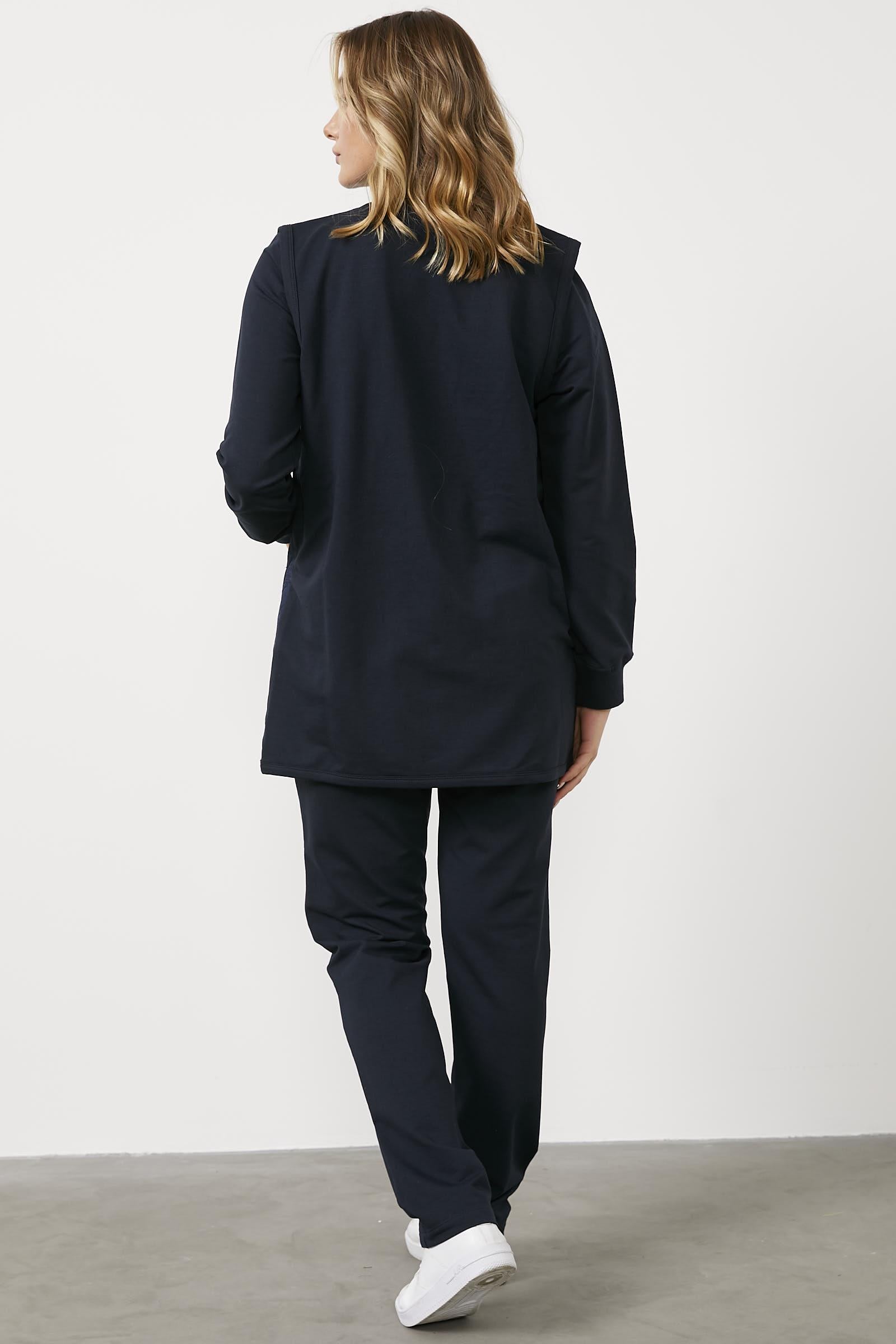 Büyük Beden Kapitone Yelekli Üçlü Eşofman Takım - Lacivert (4) Sementa