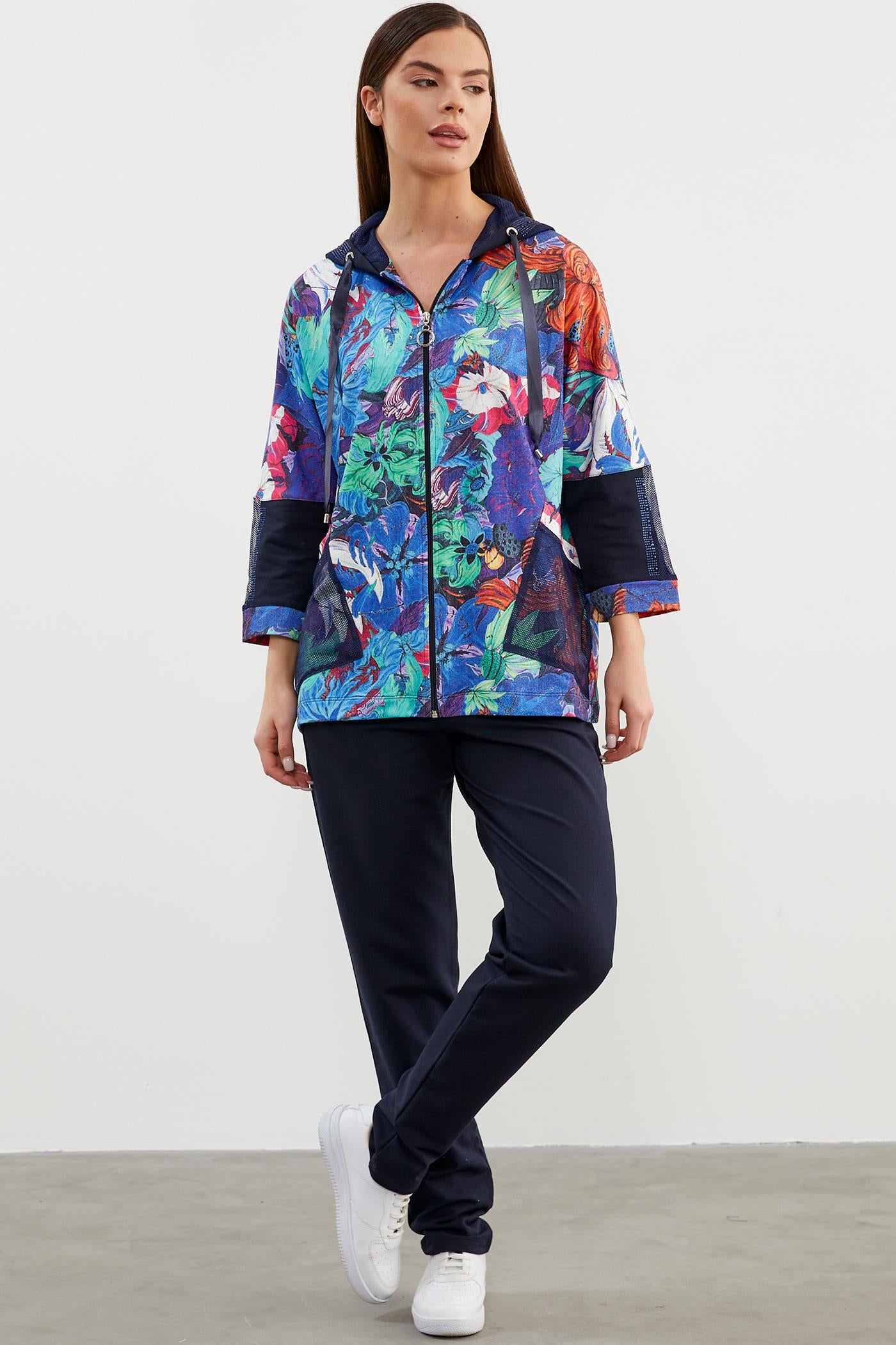 Büyük Beden Renkli Çiçek Desenli Takım - Saks (1) Sementa