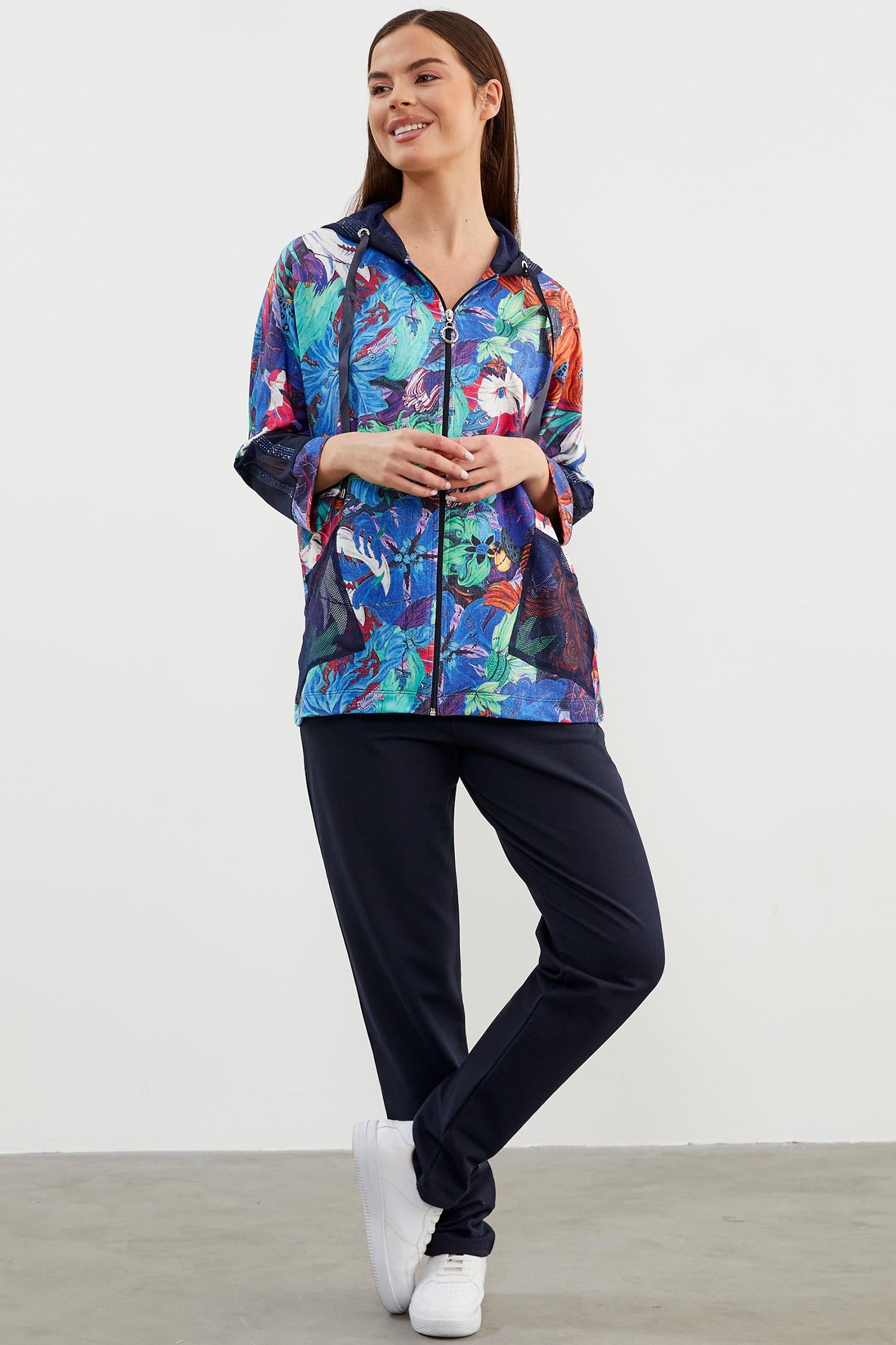 Büyük Beden Renkli Çiçek Desenli Takım - Saks (2) Sementa