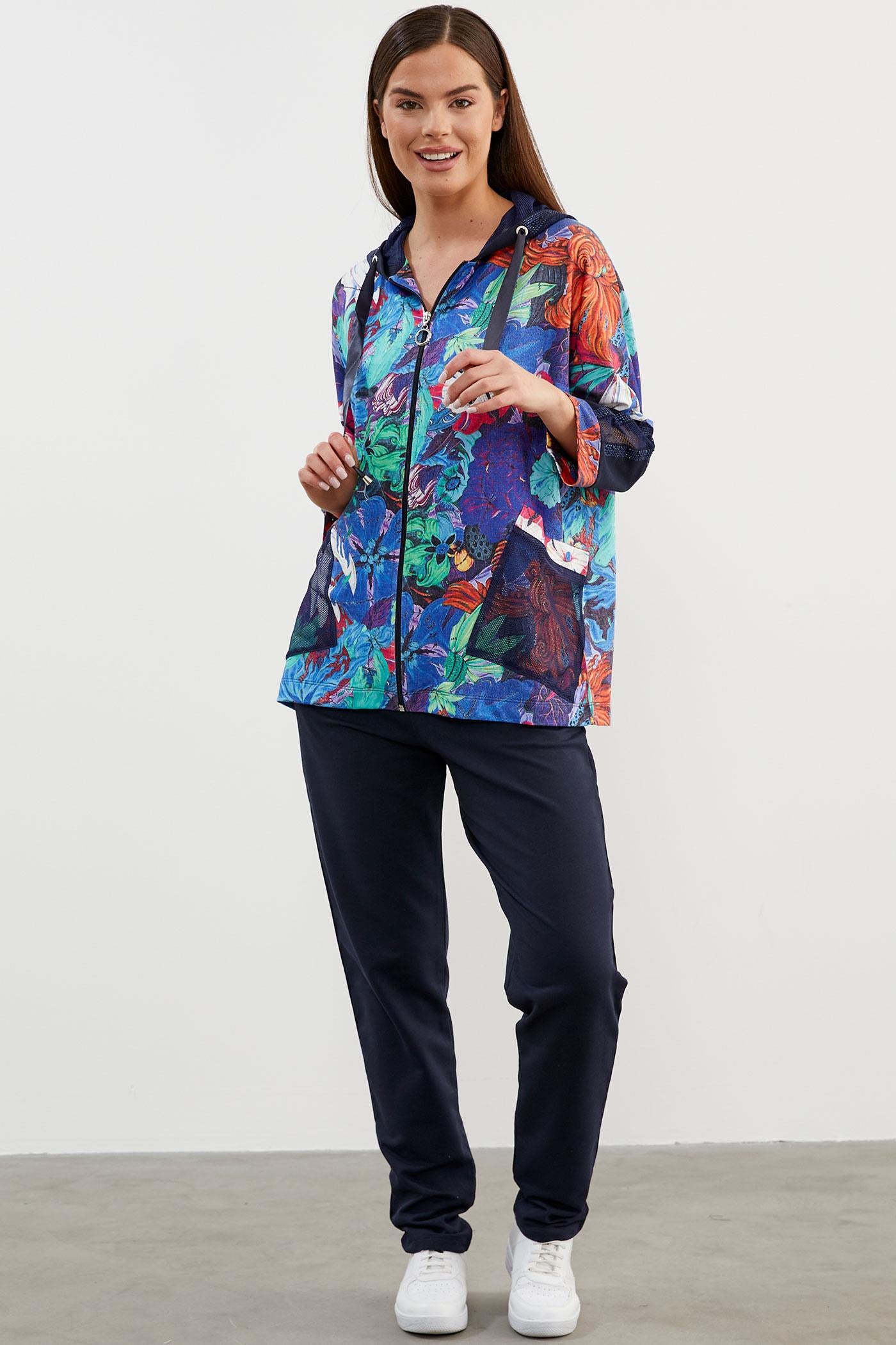 Büyük Beden Renkli Çiçek Desenli Takım - Saks (3) Sementa