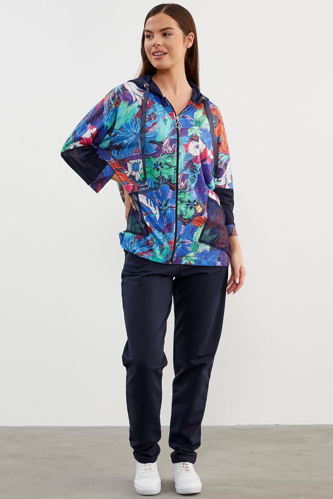 Büyük Beden Renkli Çiçek Desenli Takım - Saks (4) Sementa