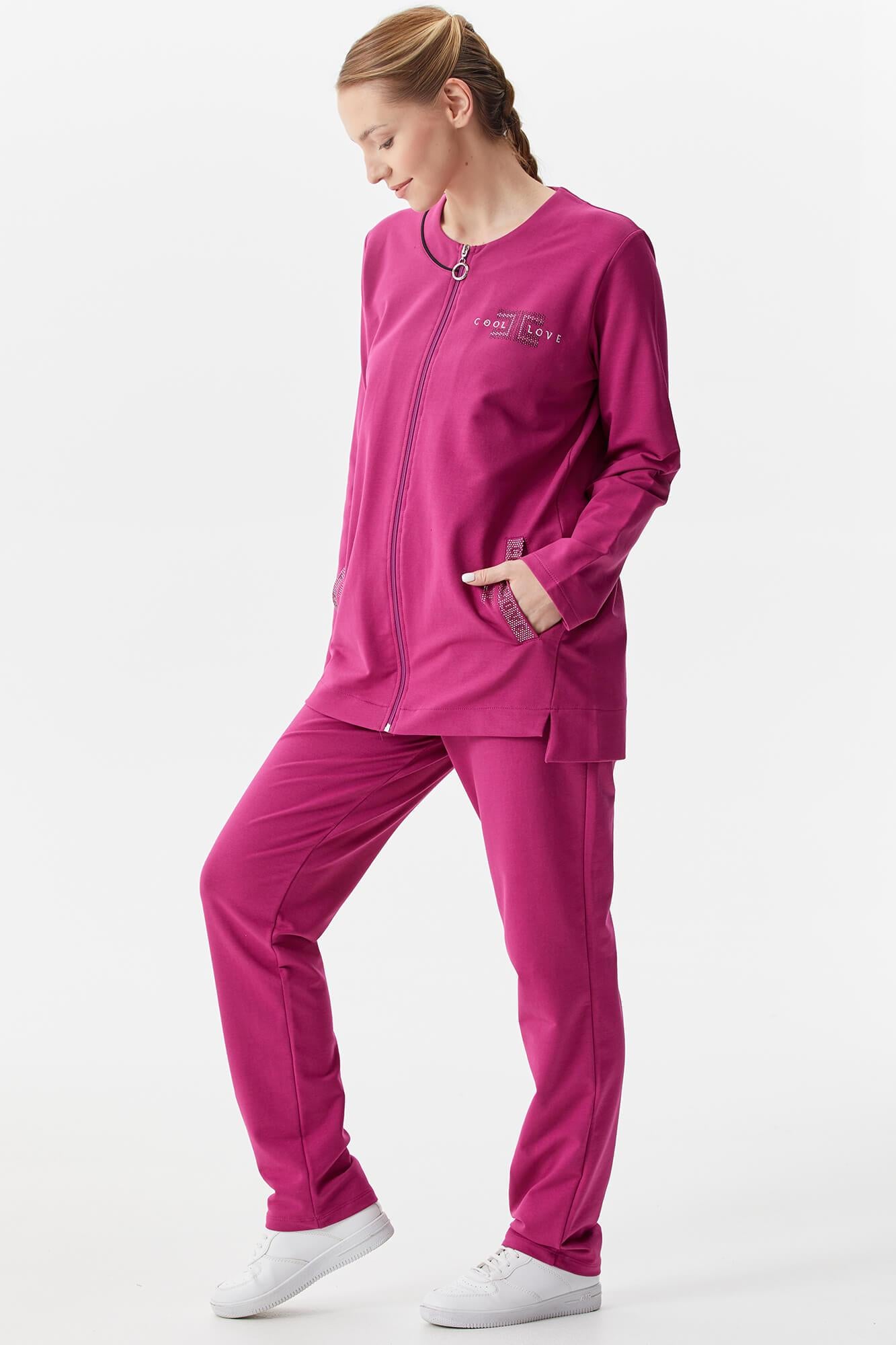 Büyük Beden Taş Detaylı Eşofman Takım - Fuşya (5) Sementa