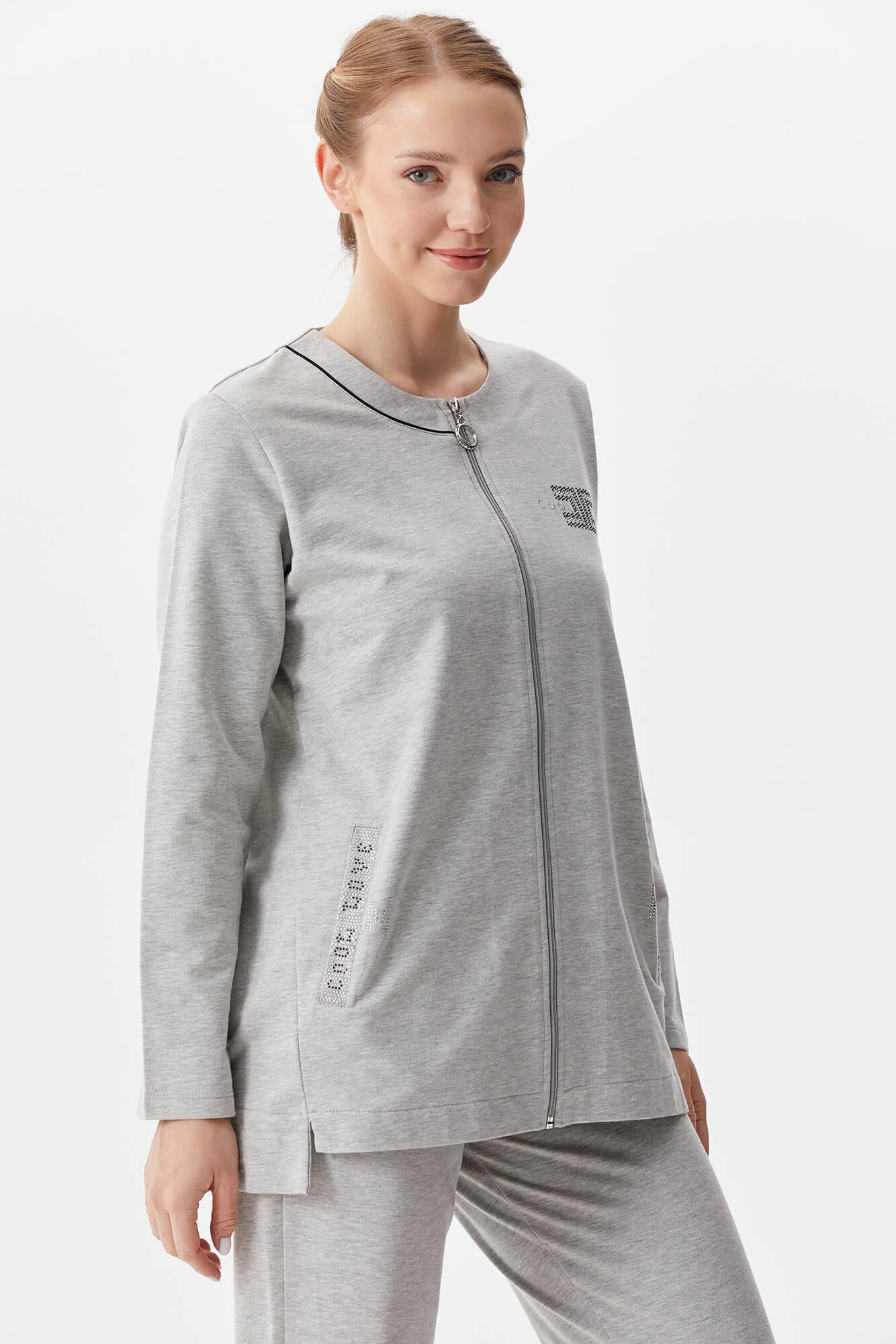 Büyük Beden Taş Detaylı Eşofman Takım - Gri (4) Sementa