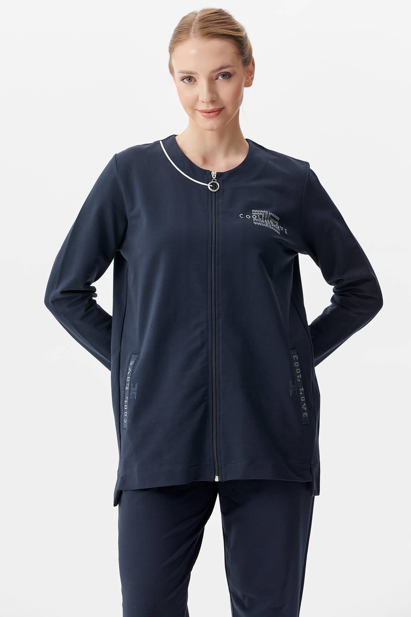 Büyük Beden Taş Detaylı Eşofman Takım - Lacivert (3) Sementa