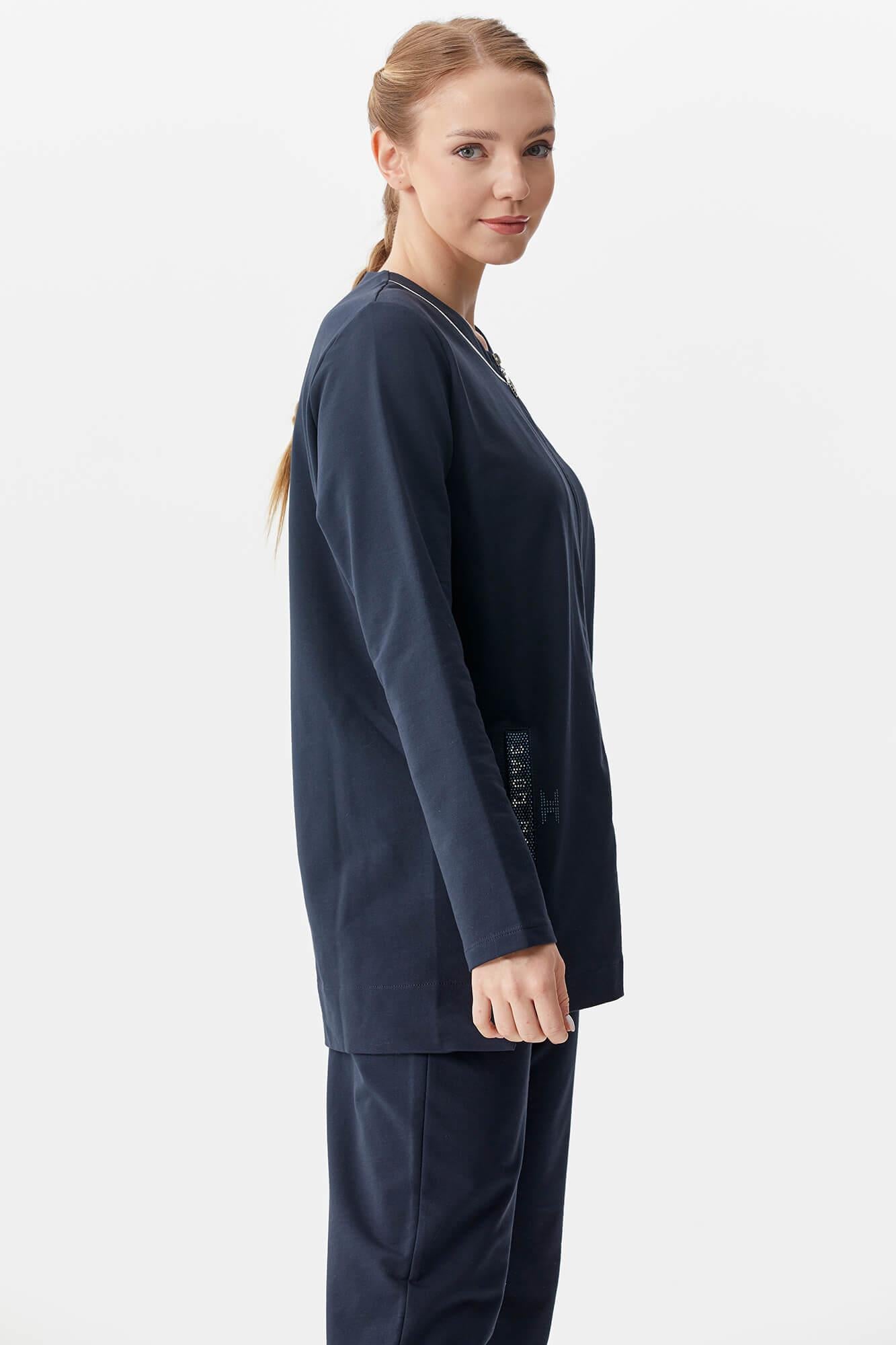 Büyük Beden Taş Detaylı Eşofman Takım - Lacivert (4) Sementa