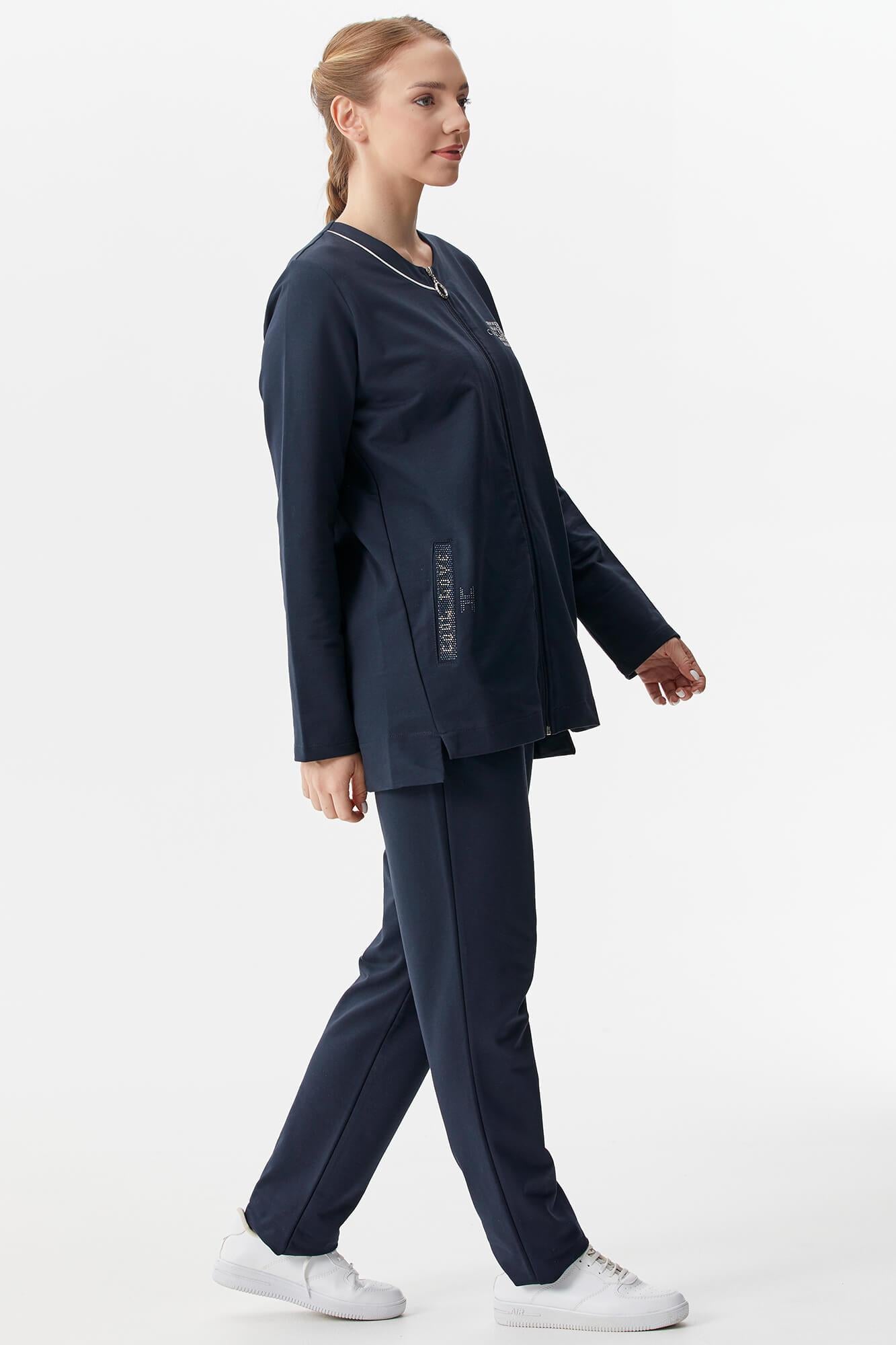 Büyük Beden Taş Detaylı Eşofman Takım - Lacivert (5) Sementa