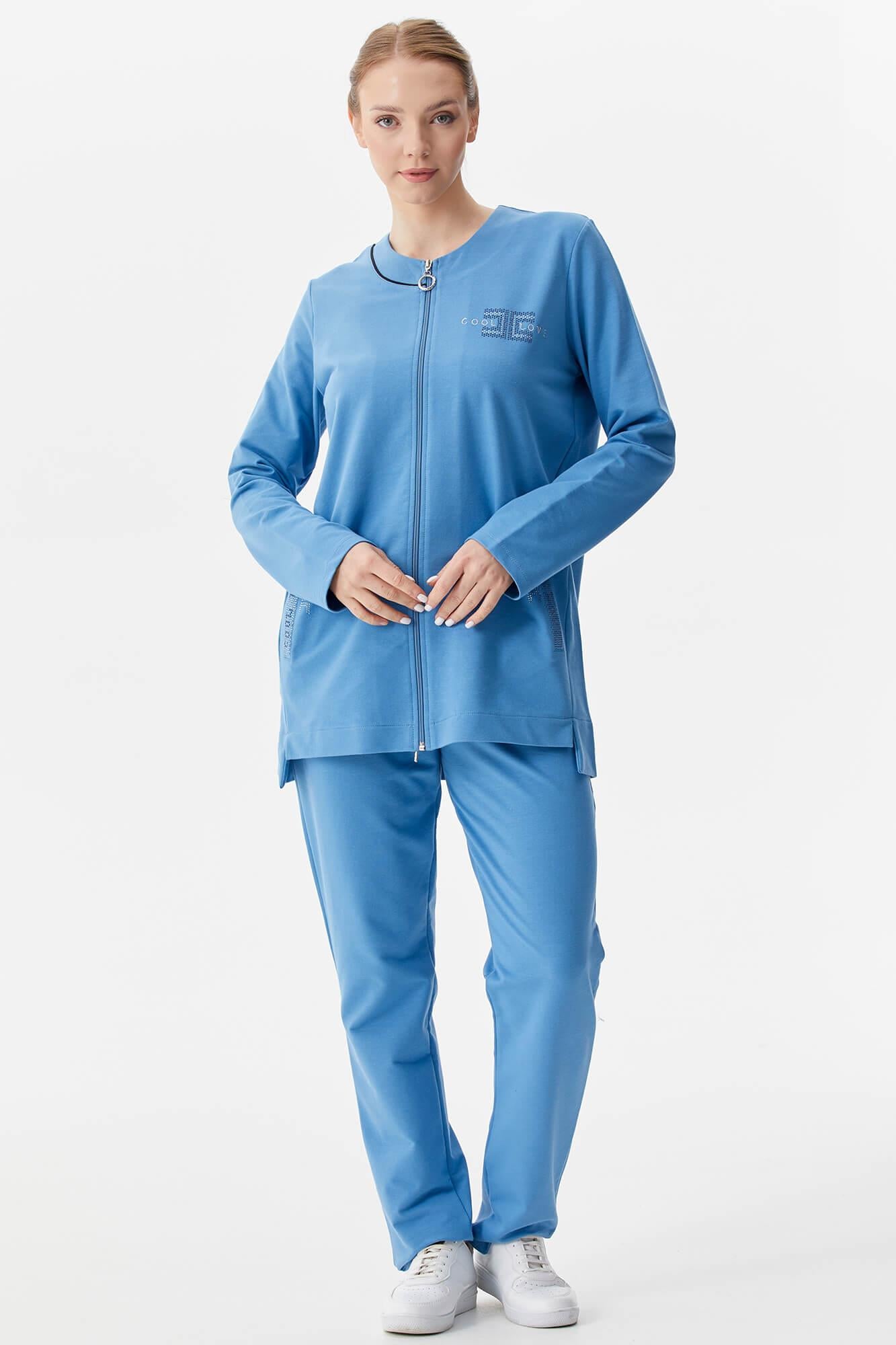 Büyük Beden Taş Detaylı Eşofman Takım - Mavi (2) Sementa