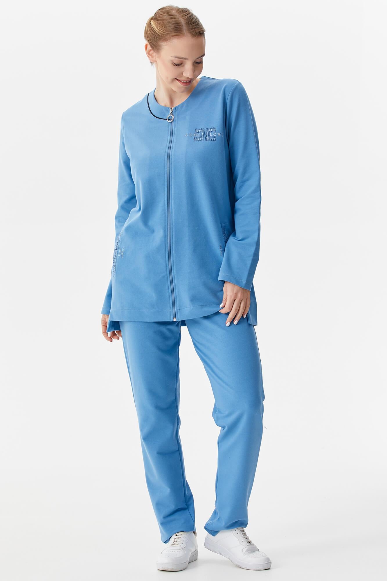 Büyük Beden Taş Detaylı Eşofman Takım - Mavi (3) Sementa
