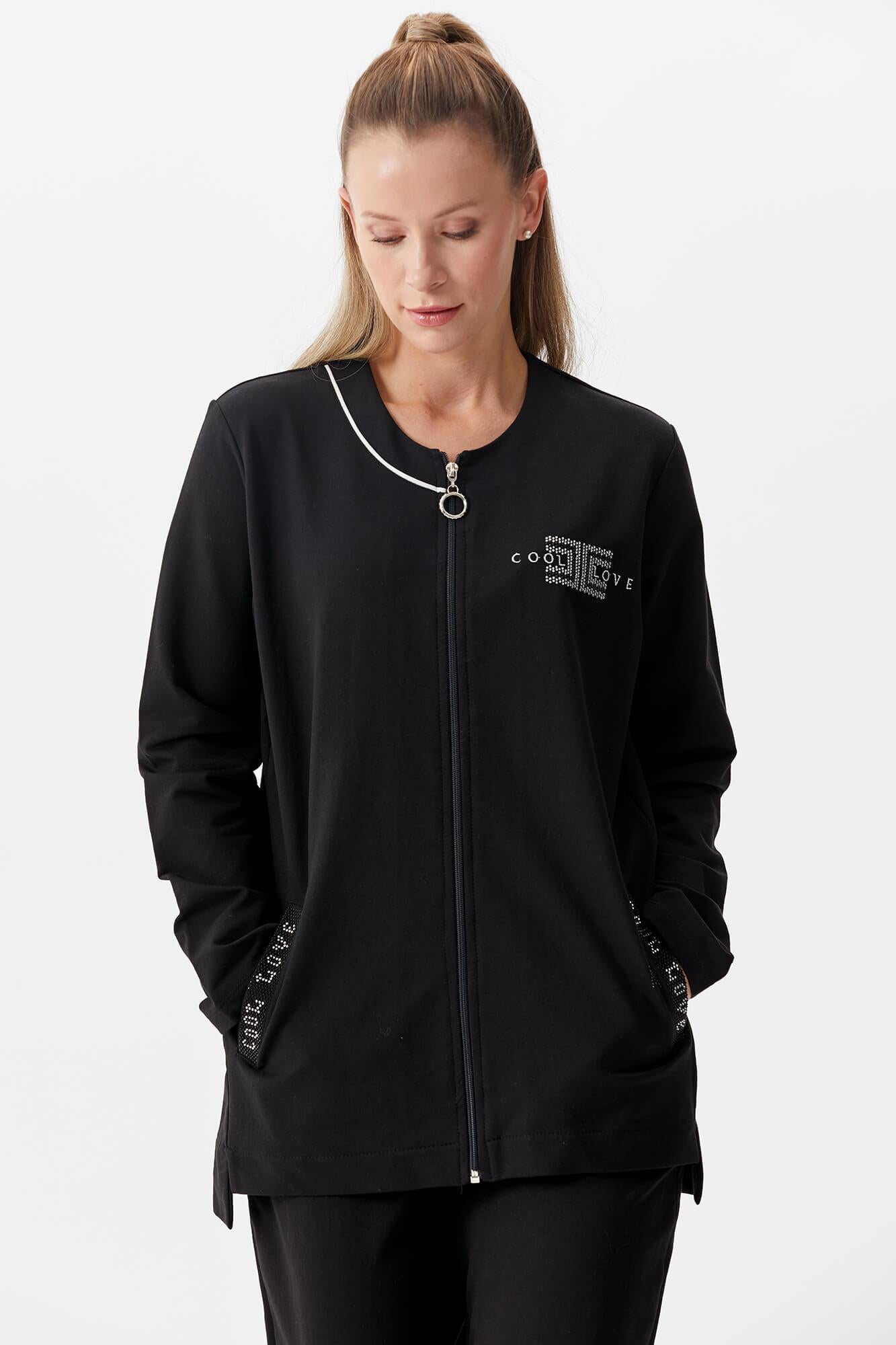 Büyük Beden Taş Detaylı Eşofman Takım - Siyah (2) Sementa