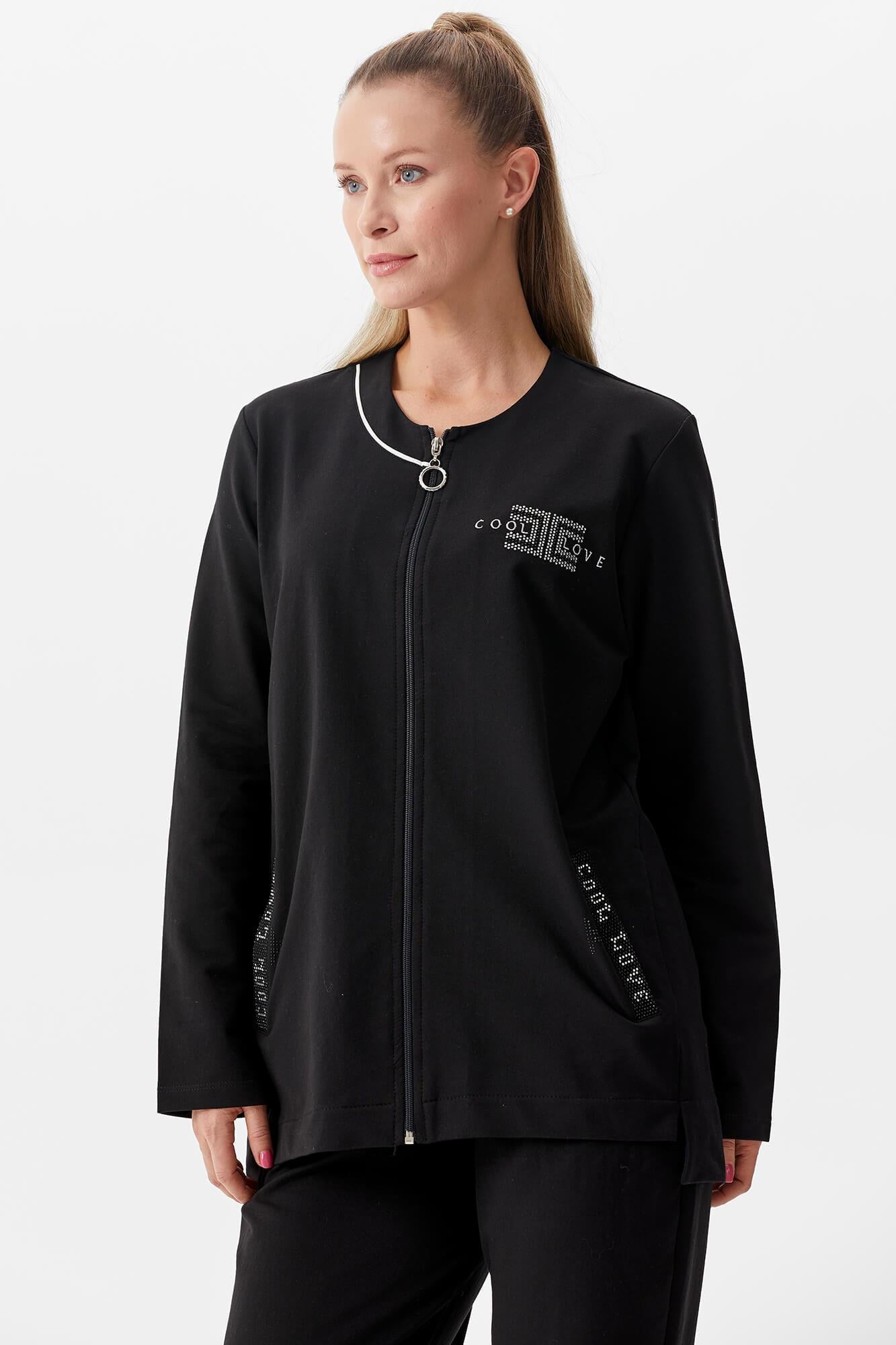 Büyük Beden Taş Detaylı Eşofman Takım - Siyah (4) Sementa