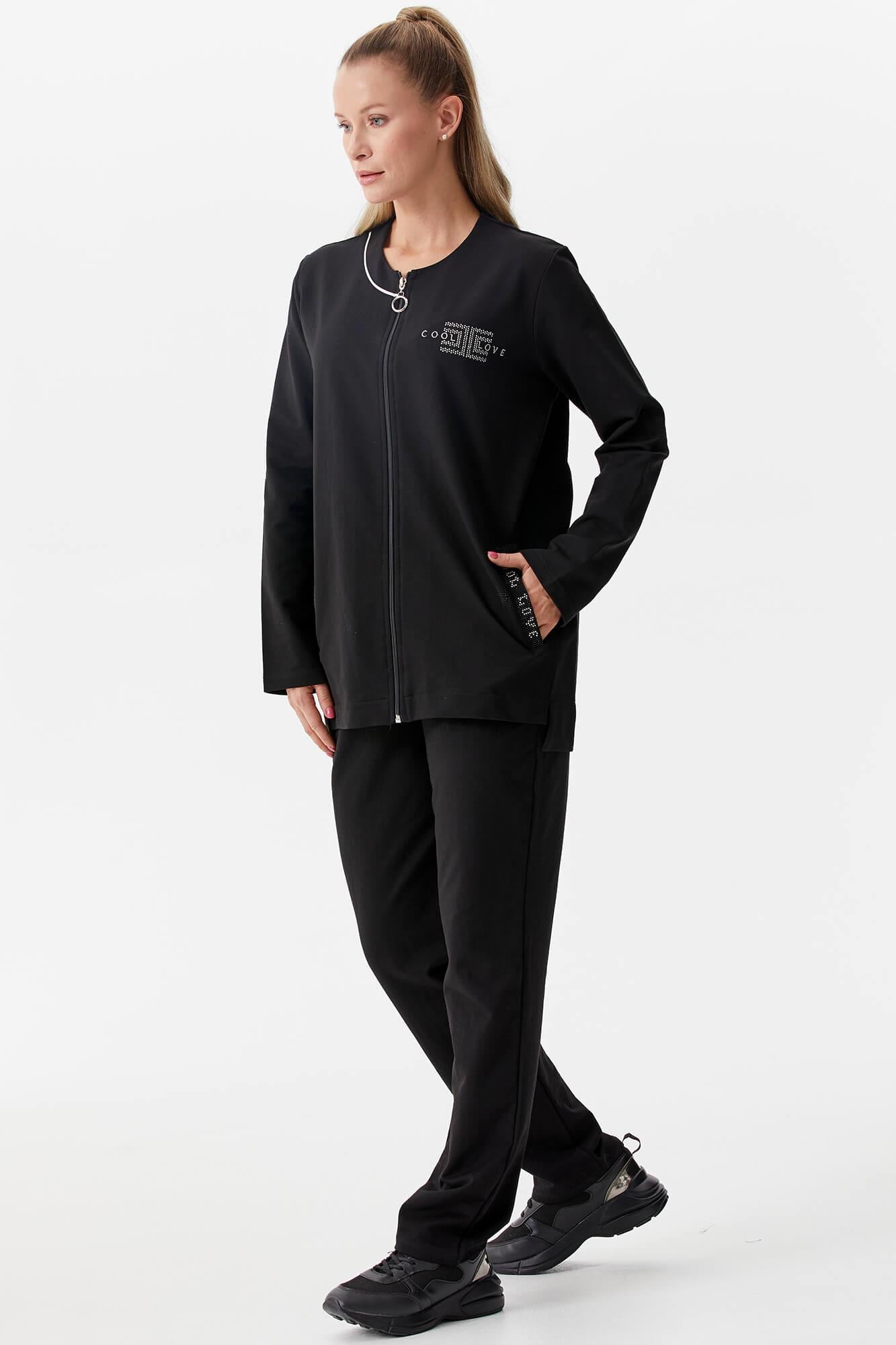 Büyük Beden Taş Detaylı Eşofman Takım - Siyah (5) Sementa