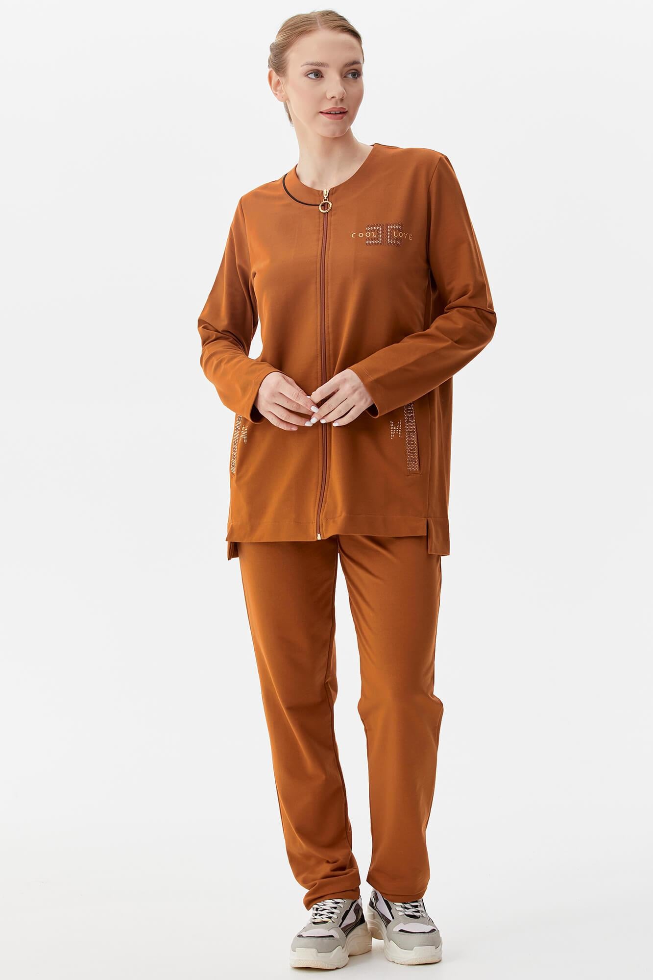 Büyük Beden Taş Detaylı Eşofman Takım - Tarçın (2) Sementa