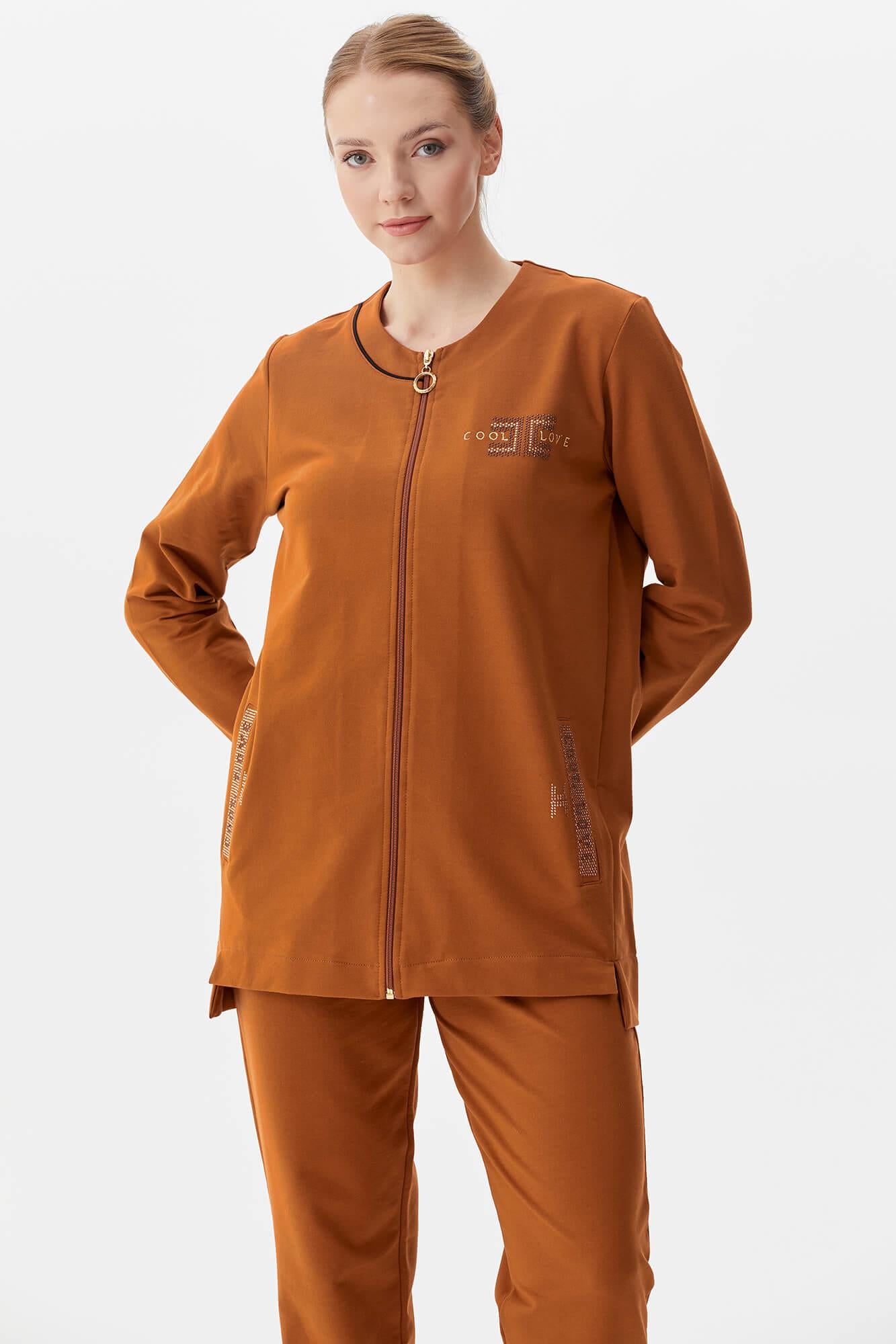 Büyük Beden Taş Detaylı Eşofman Takım - Tarçın (4) Sementa