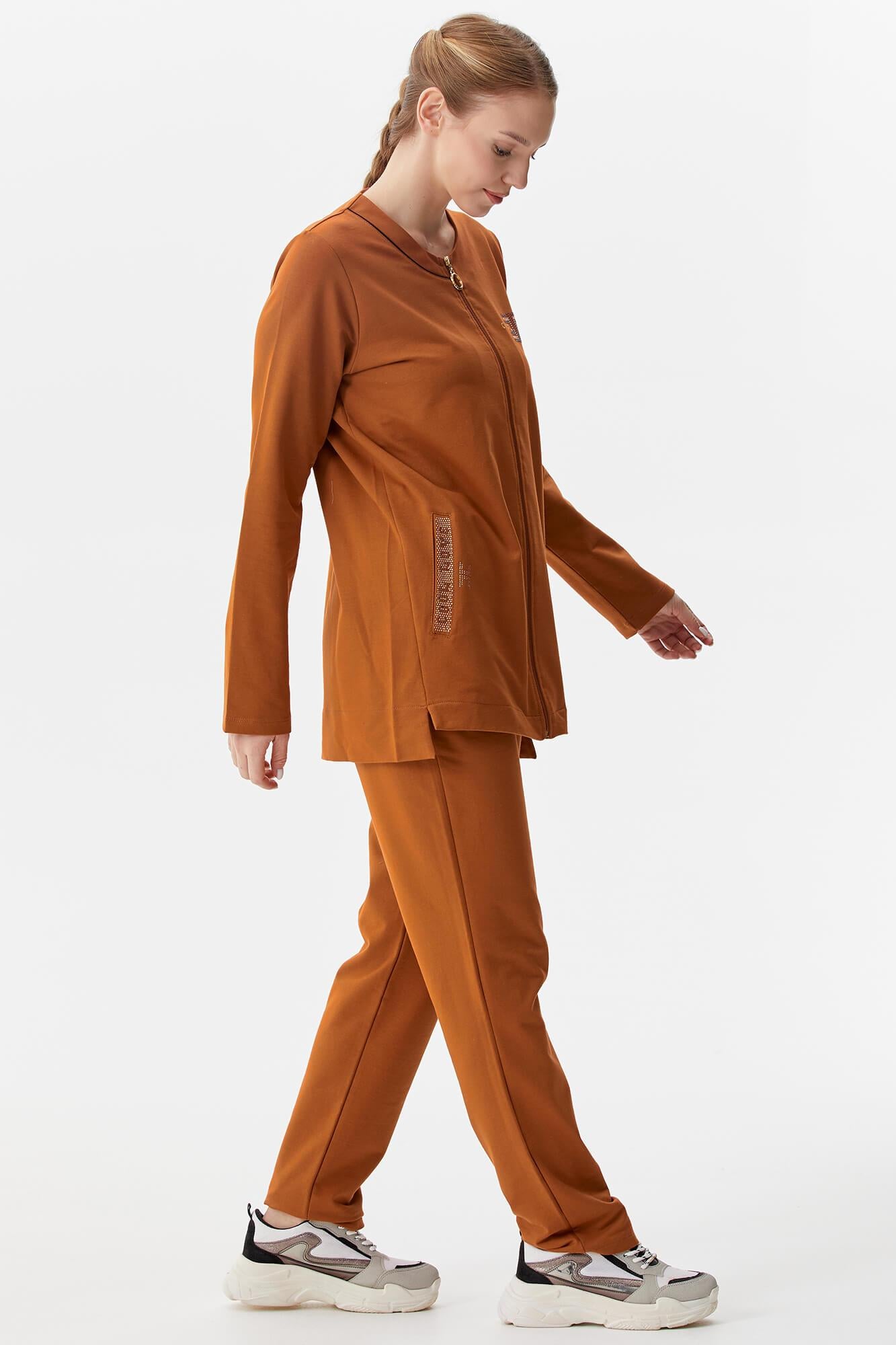 Büyük Beden Taş Detaylı Eşofman Takım - Tarçın (5) Sementa