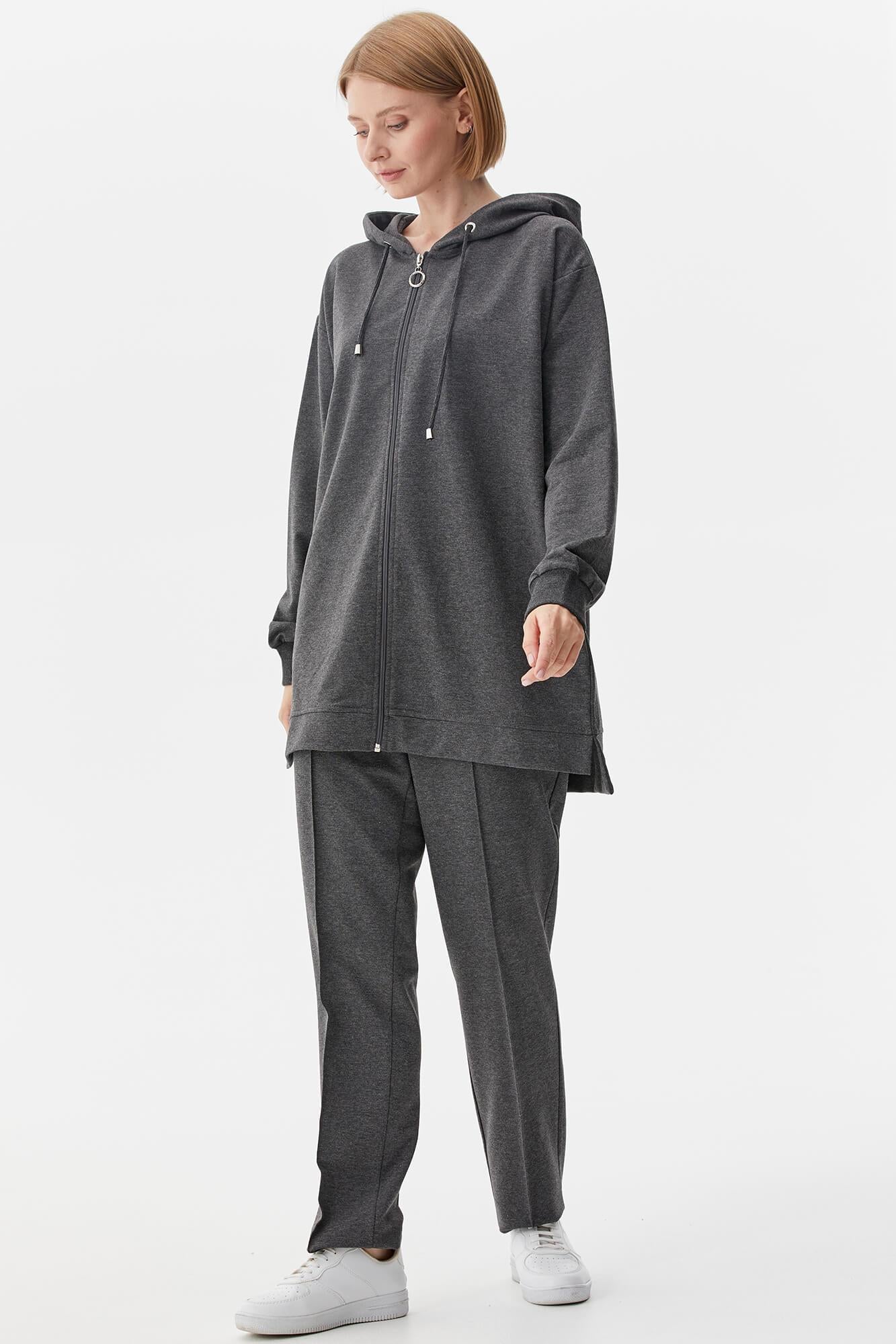 Büyük Beden Tunik Eşofman Takım - Antrasit (2) Sementa