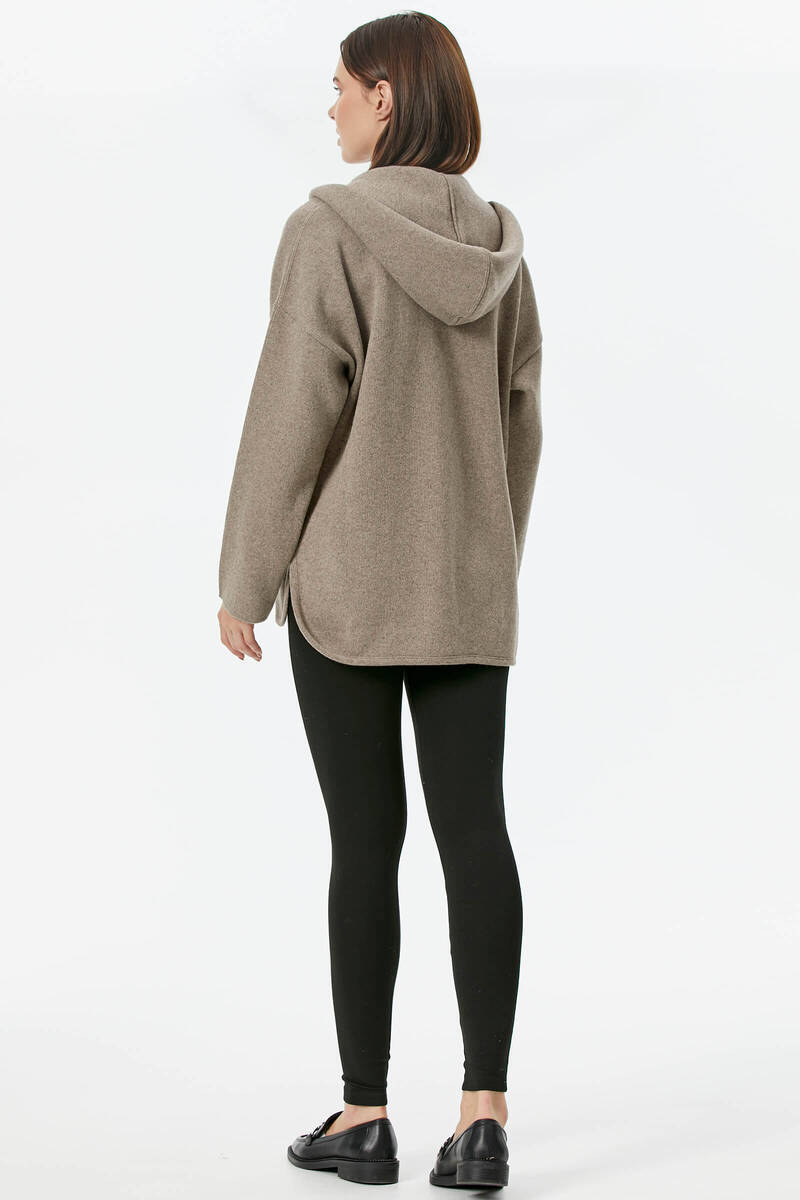 Çelik Örgü Fermuarlı Kapüşonlu Triko Ceket - Kahve (5) Sementa