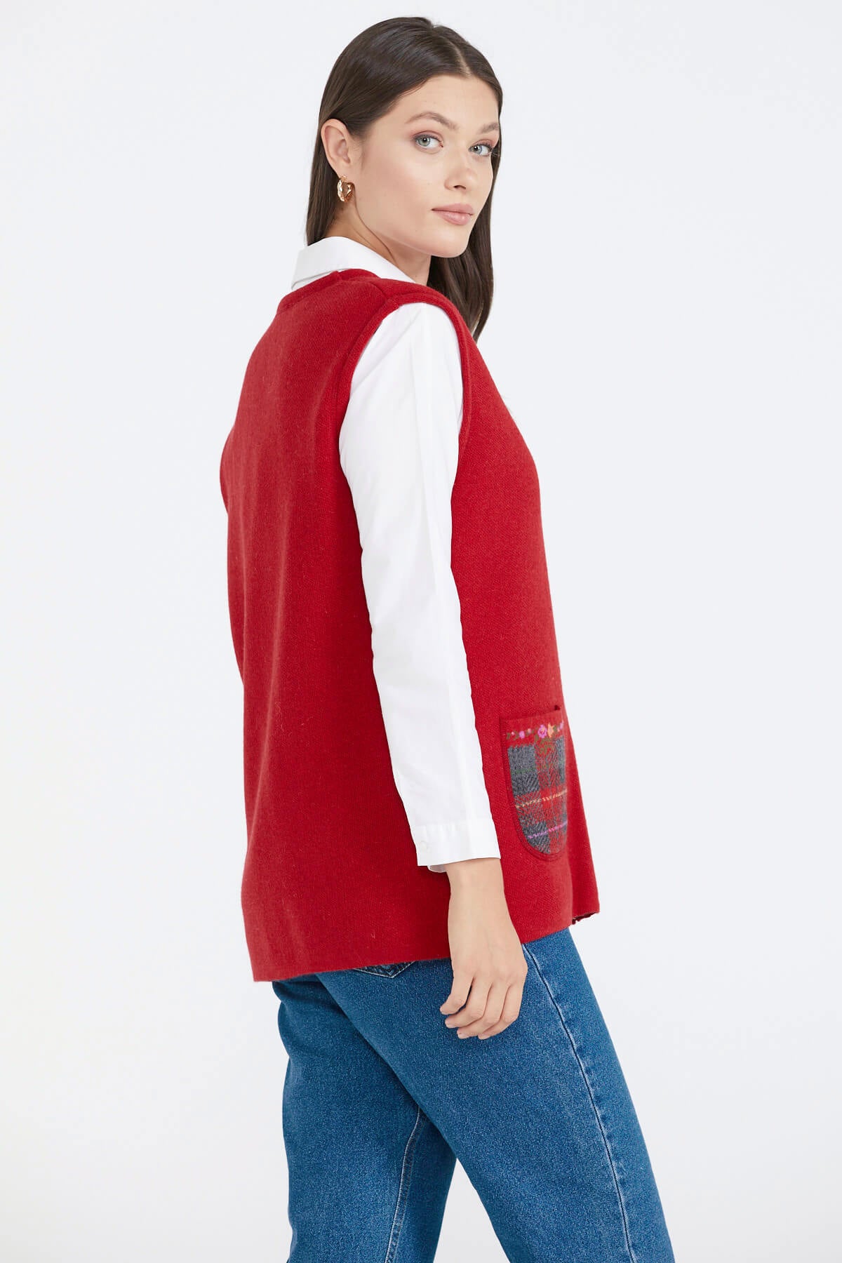 Cepli Fermuarlı Triko Yelek - Kırmızı (3) Sementa