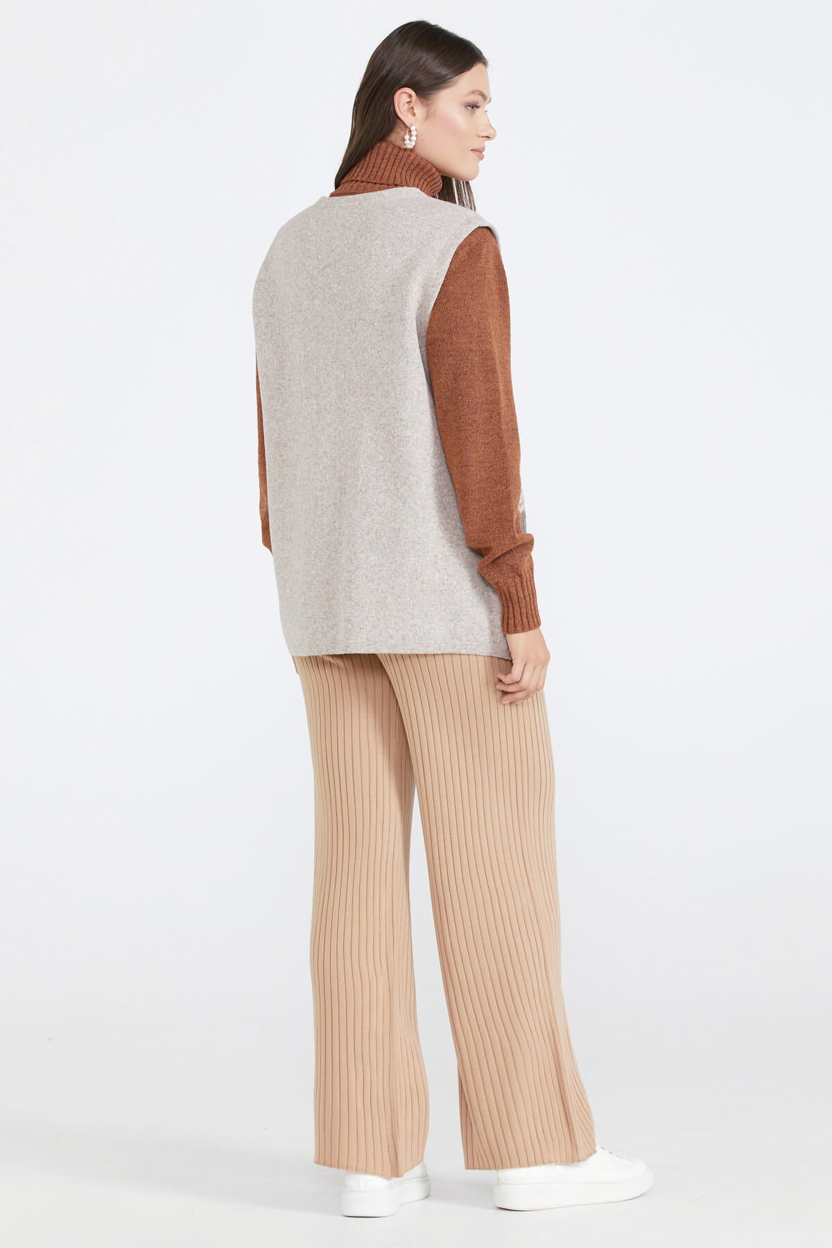 Cepli Fermuarlı Triko Yelek - Vizon (3) Sementa