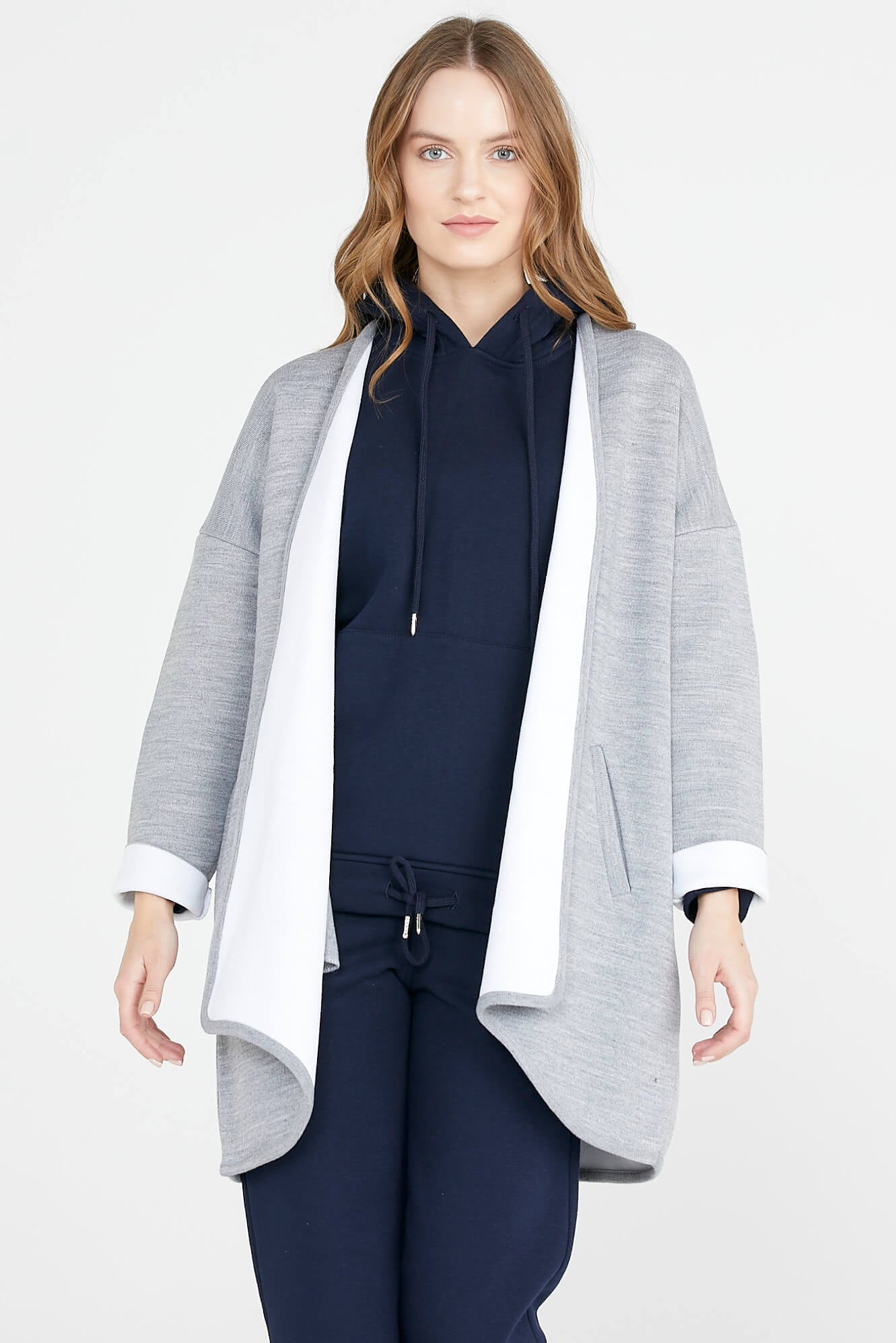 Cepli İki Renk Hırka - Gri - Beyaz (2) Sementa