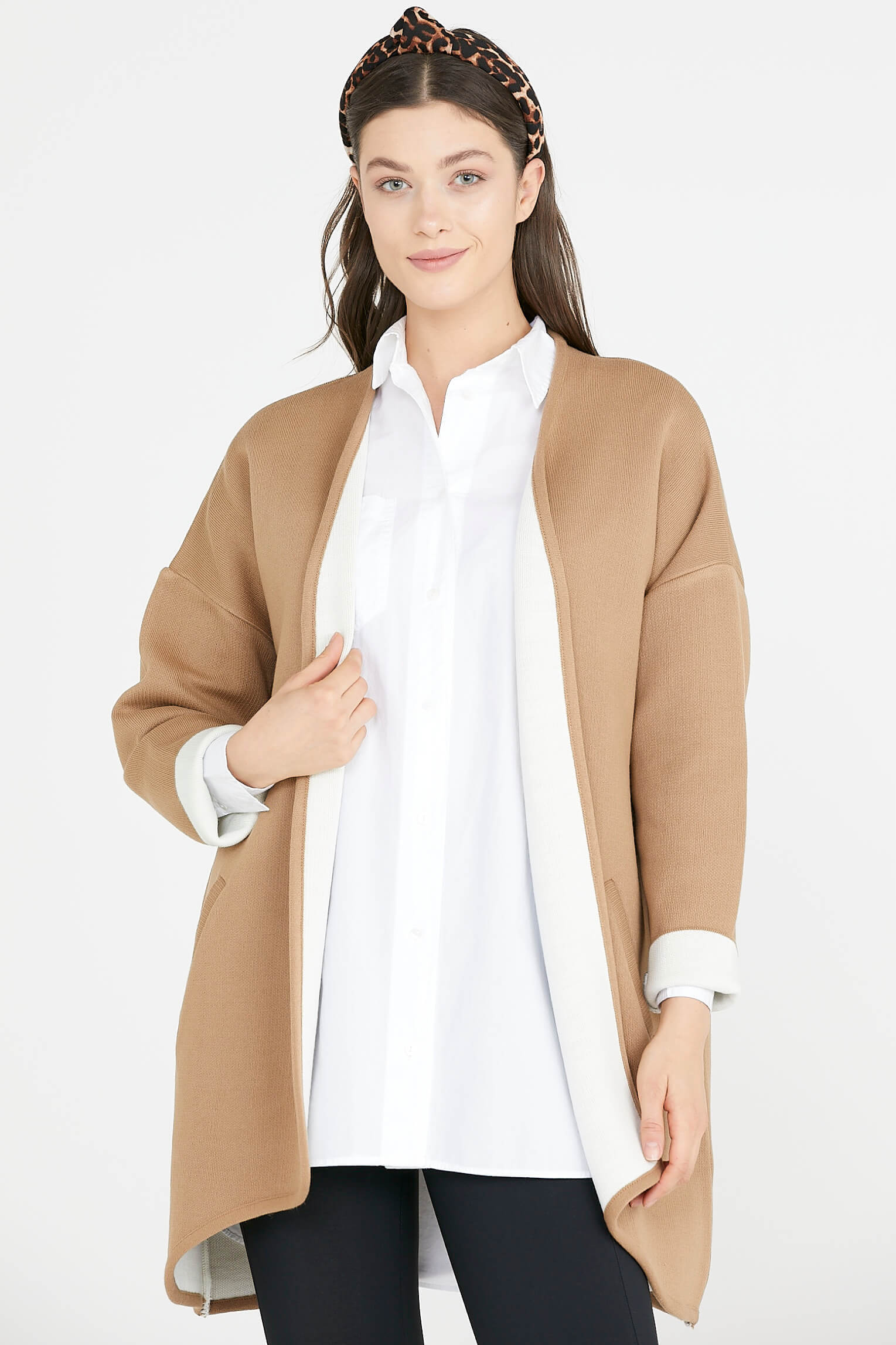 Cepli İki Renk Hırka - Kamel- Kemik (2) Sementa