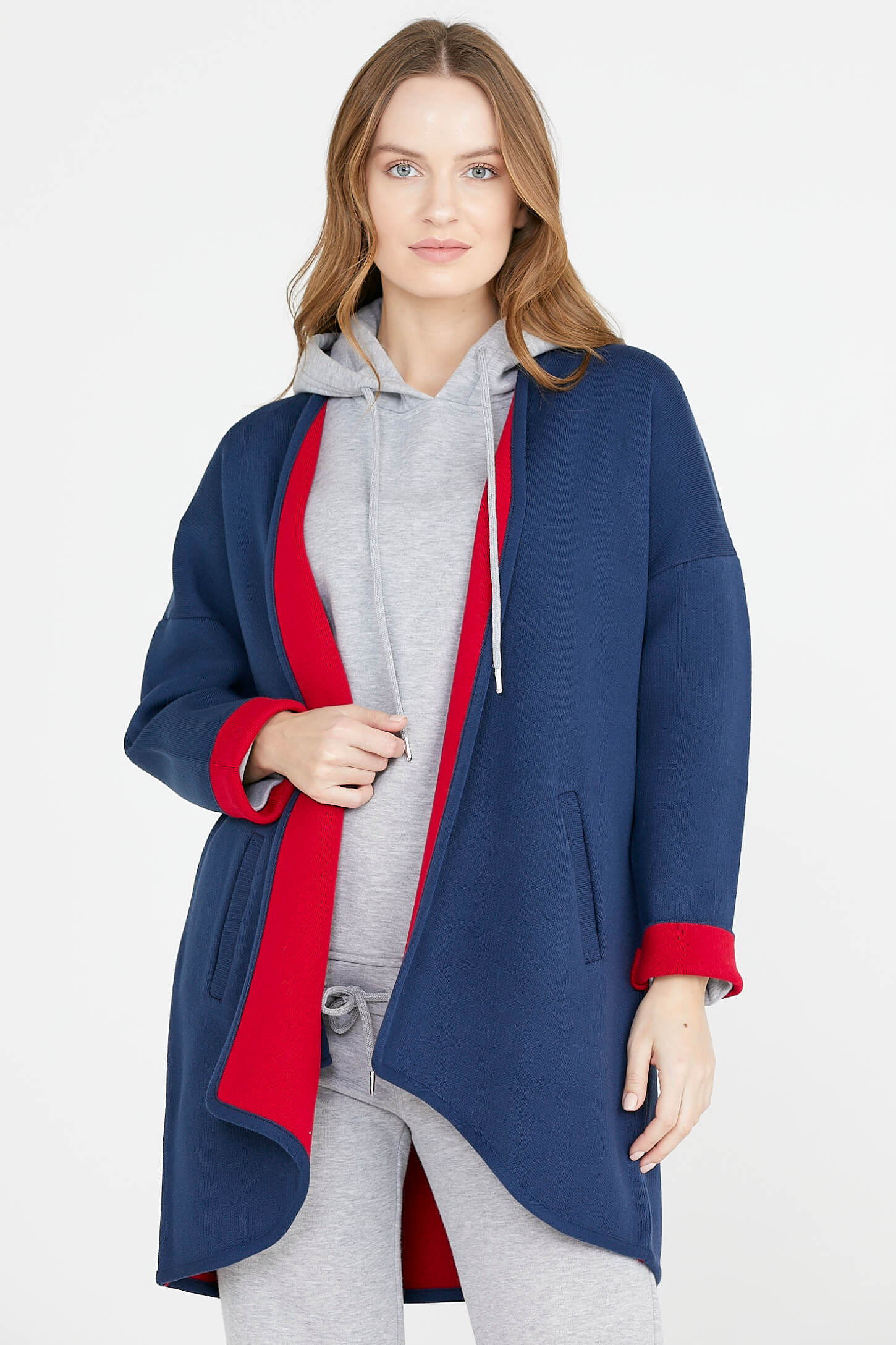 Cepli İki Renk Hırka - Lacivert - Kırmızı (1) Sementa