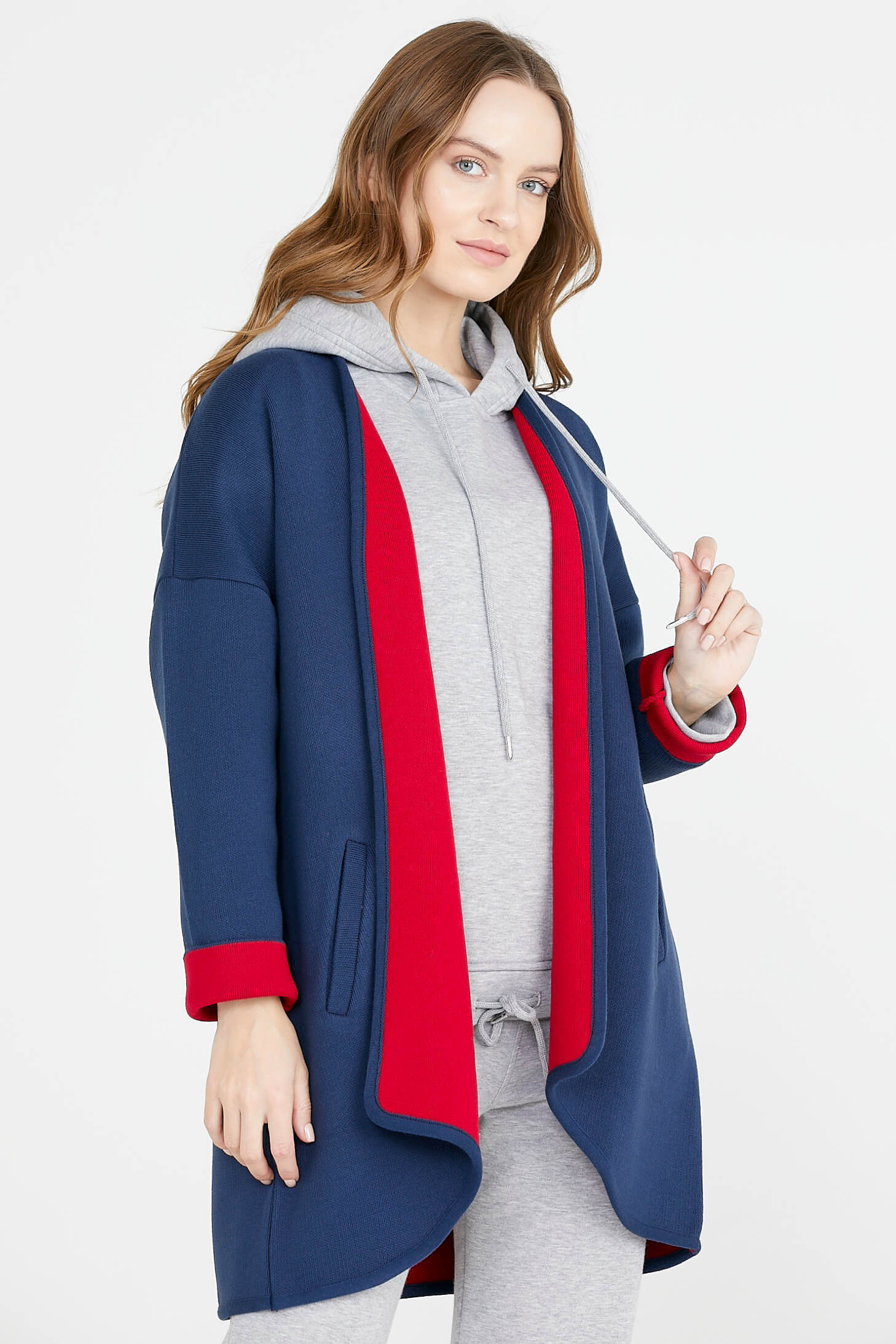 Cepli İki Renk Hırka - Lacivert - Kırmızı (2) Sementa