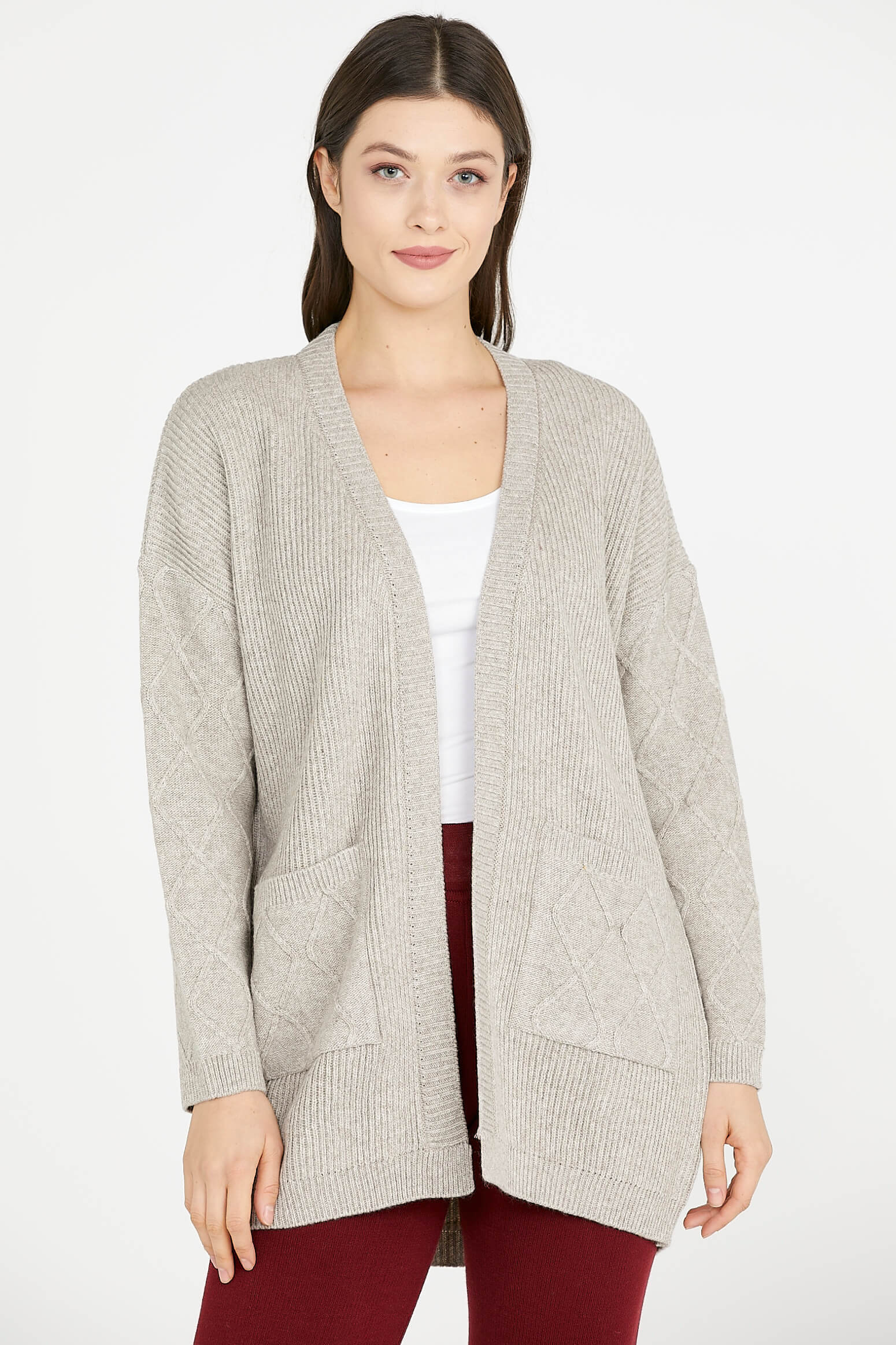 Cepli Uzun Triko Hırka - Vizon (2) Sementa