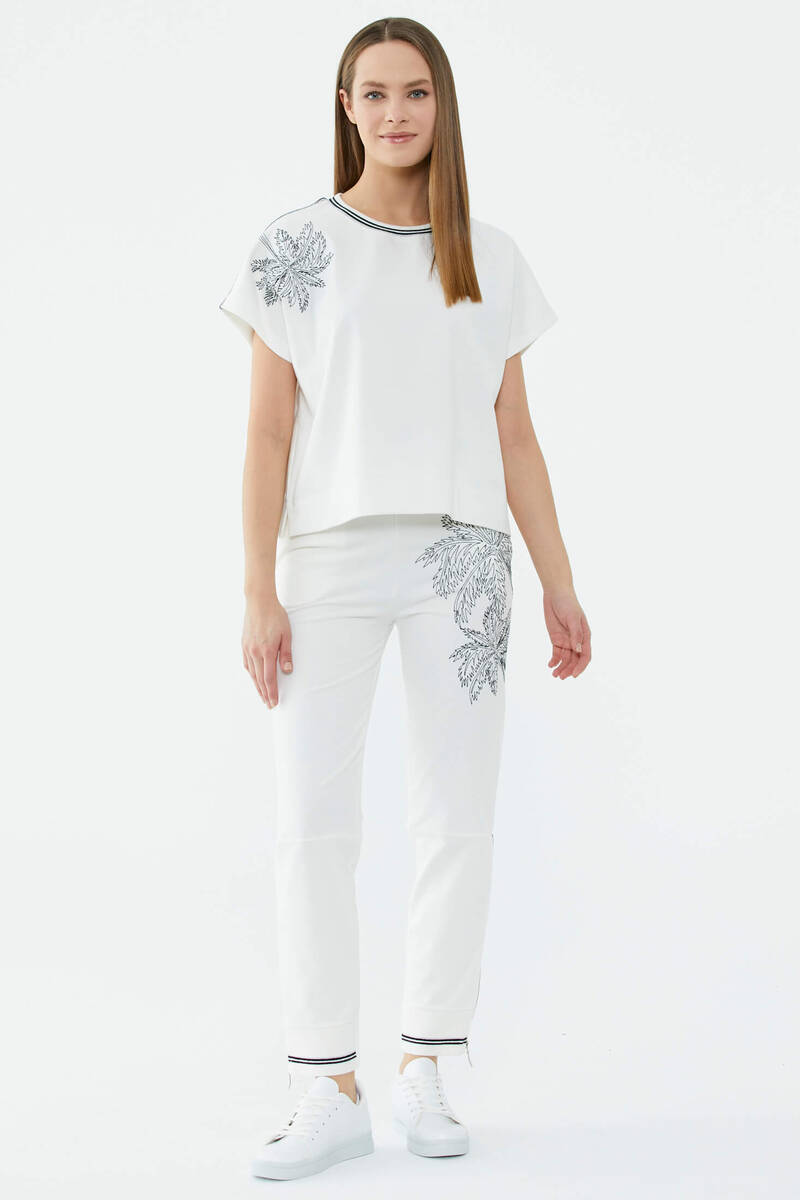 Çiçek Nakışlı Eşofman Altı - Ekru (2) Sementa