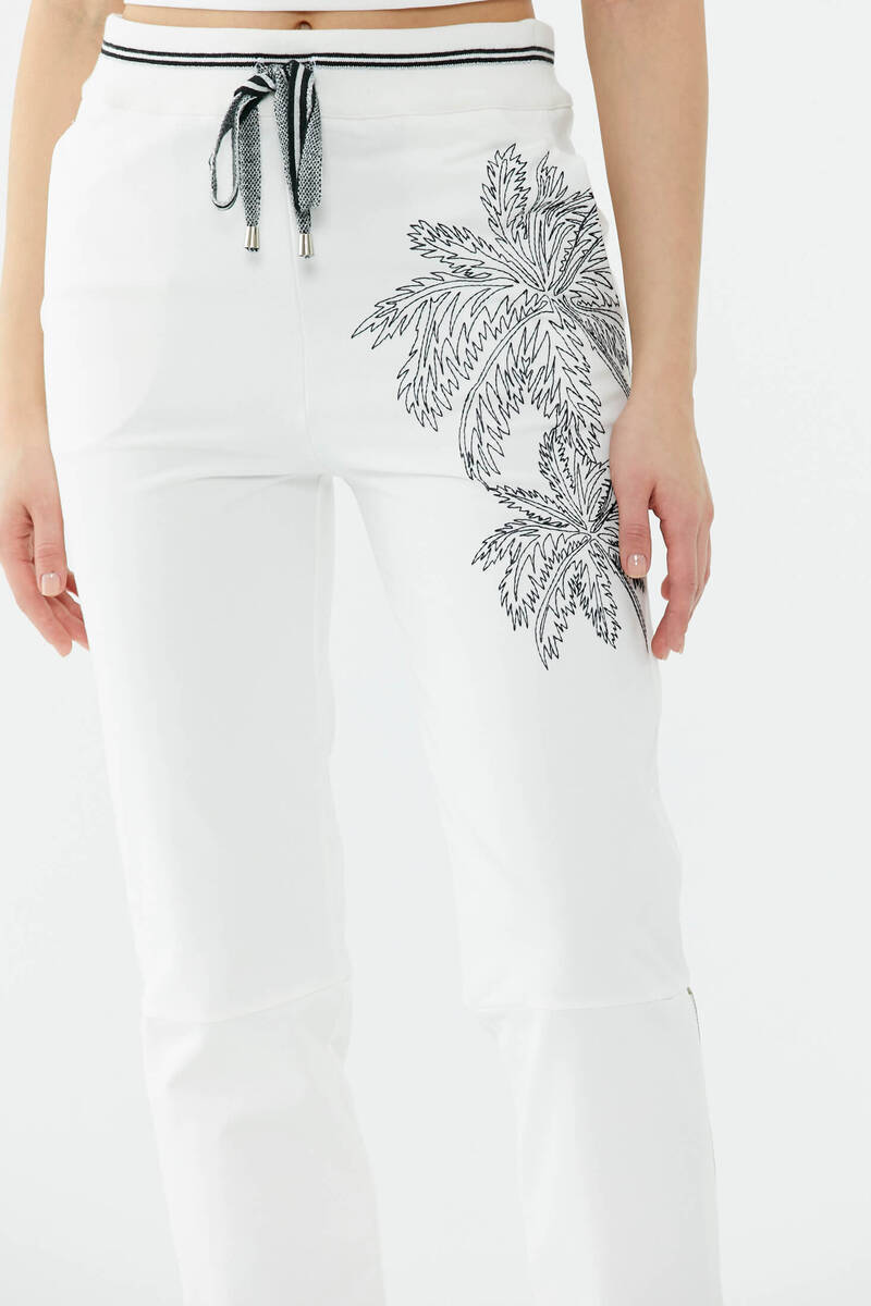 Çiçek Nakışlı Eşofman Altı - Ekru (3) Sementa