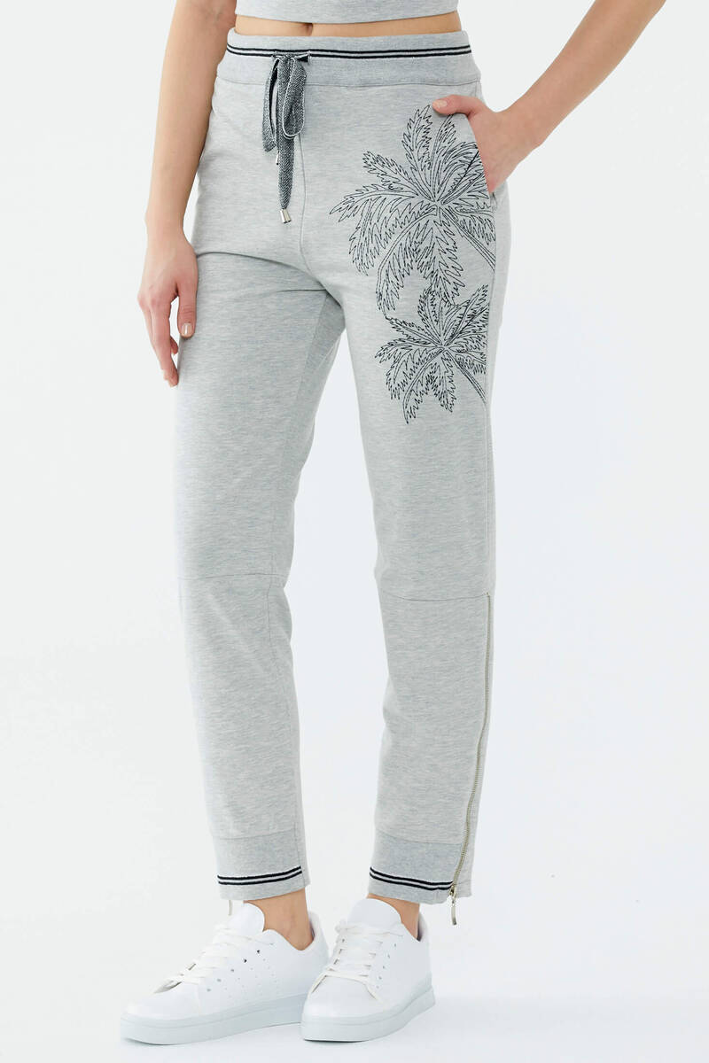 Çiçek Nakışlı Eşofman Altı - Gri (4) Sementa