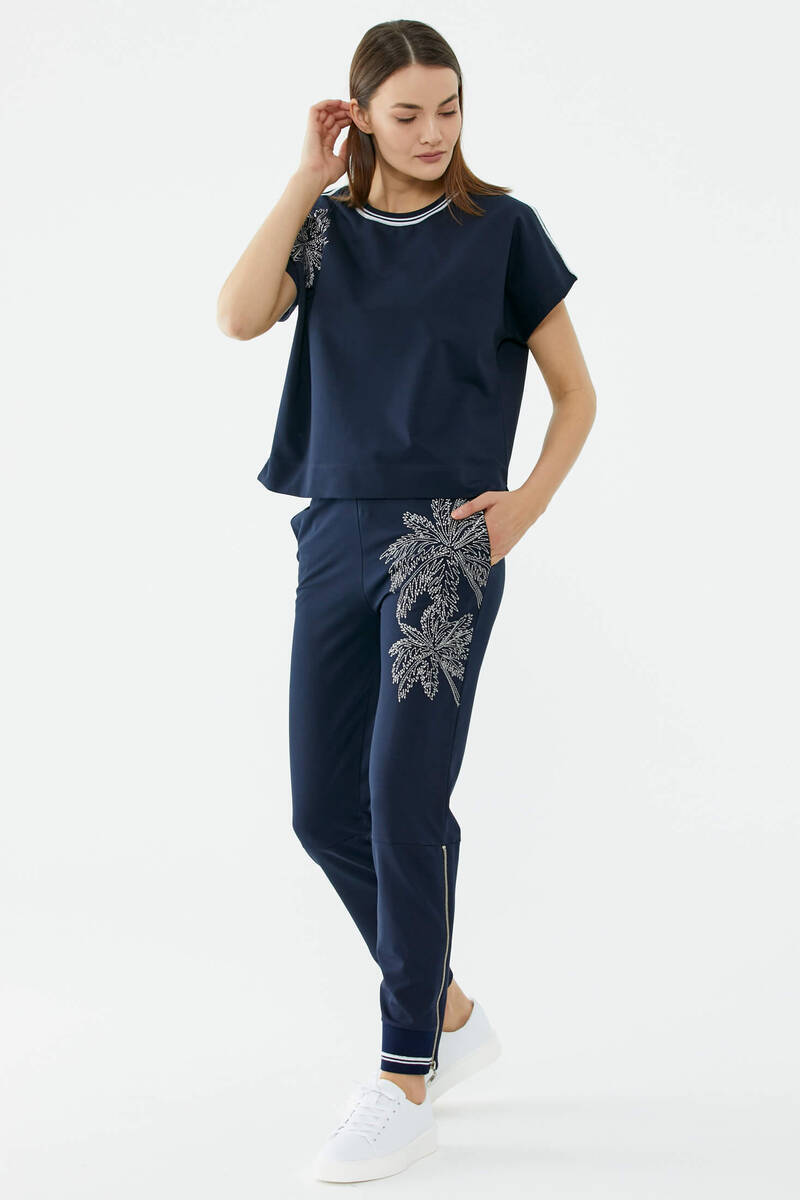 Çiçek Nakışlı Eşofman Altı - Lacivert (1) Sementa