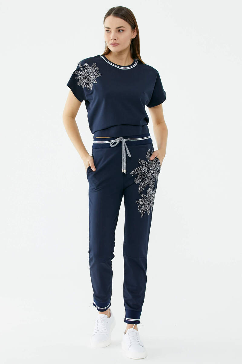 Çiçek Nakışlı Eşofman Altı - Lacivert (2) Sementa