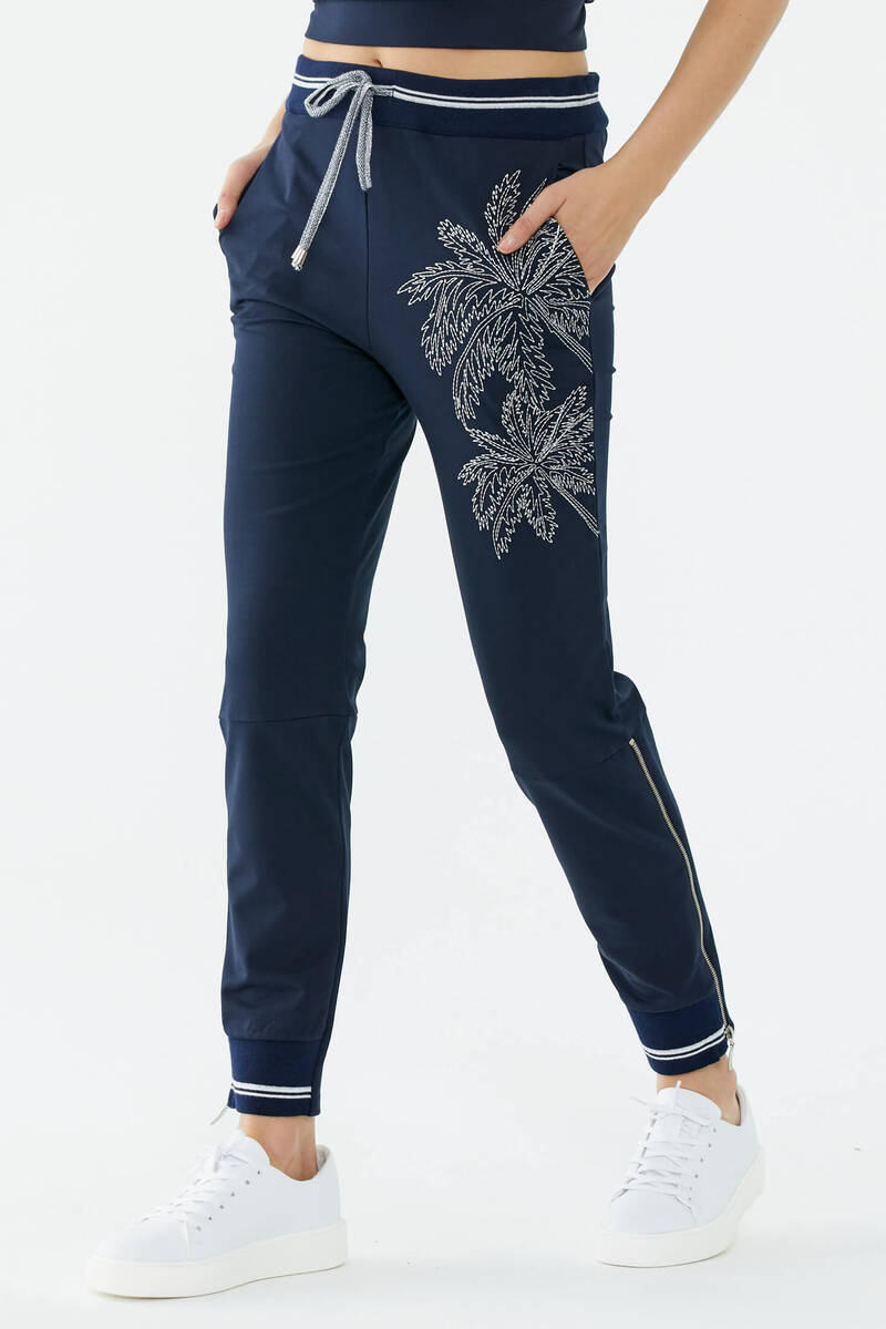 Çiçek Nakışlı Eşofman Altı - Lacivert (3) Sementa