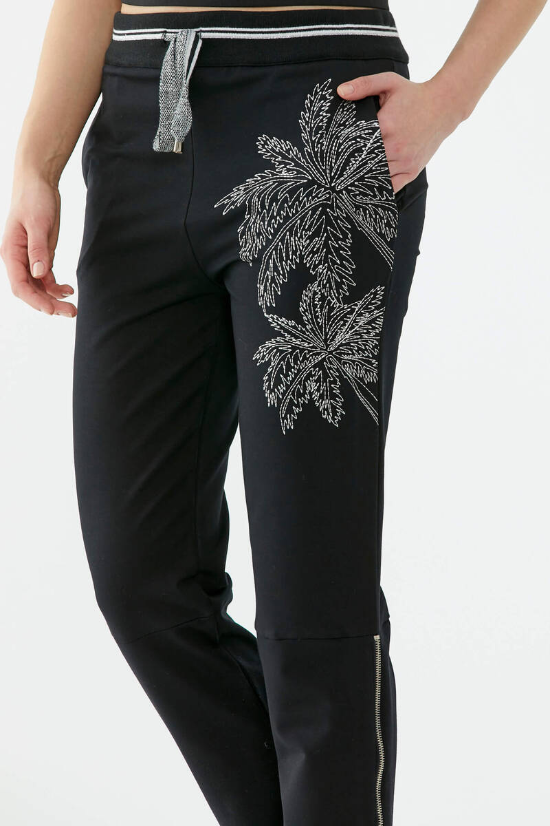 Çiçek Nakışlı Eşofman Altı - Siyah (3) Sementa