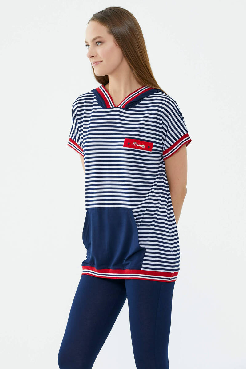 Çizgi Desenli Taytlı Takım - Lacivert (4) Sementa