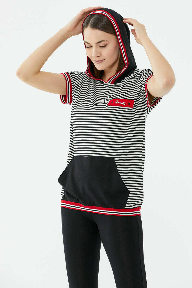 Çizgi Desenli Taytlı Takım - Siyah (4) Sementa